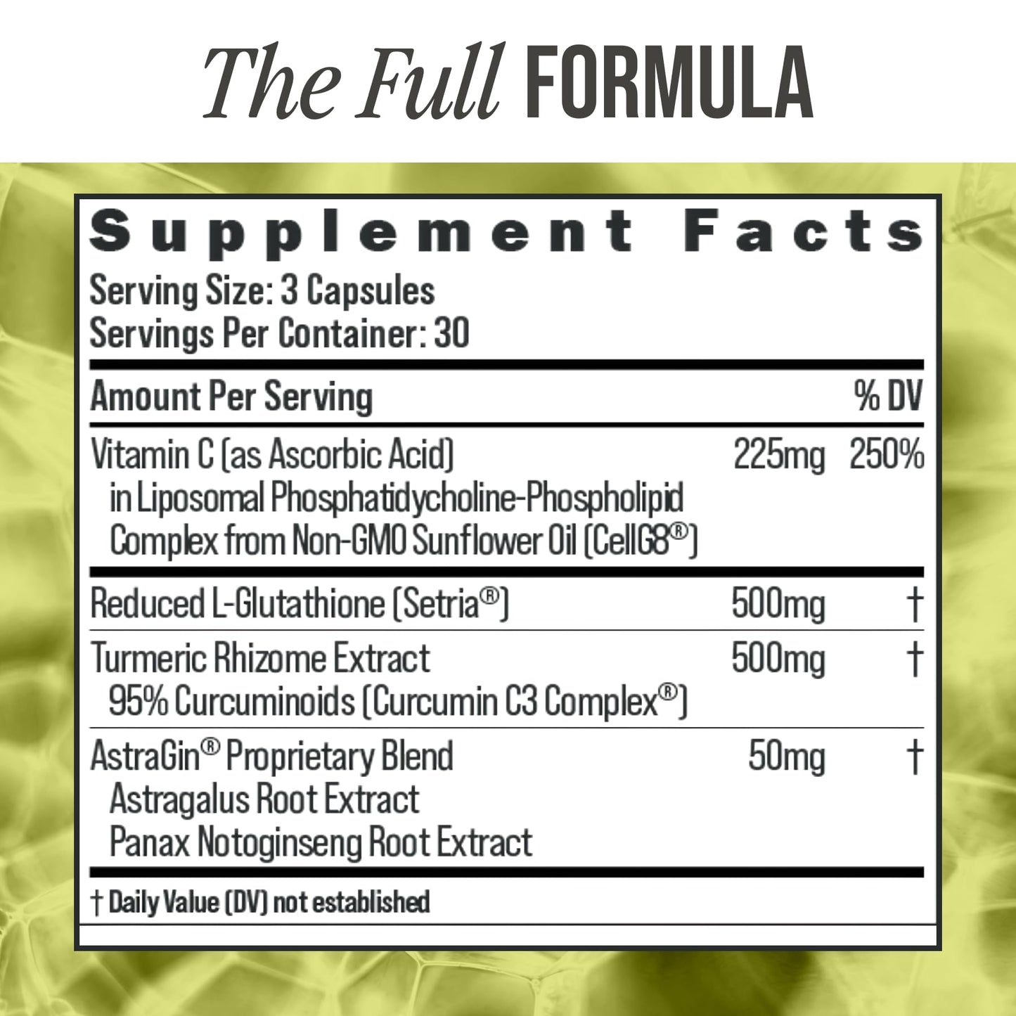 BIOSTACK Cell Shield with Setria Glutathione Liposomal Supplement with Vitamin C, Turmeric, and C3 Curcumin Complex Pure Reduced L-Glutathione 500mg for Immune Support, Skin & Antioxidant Defense, 6 Capsules