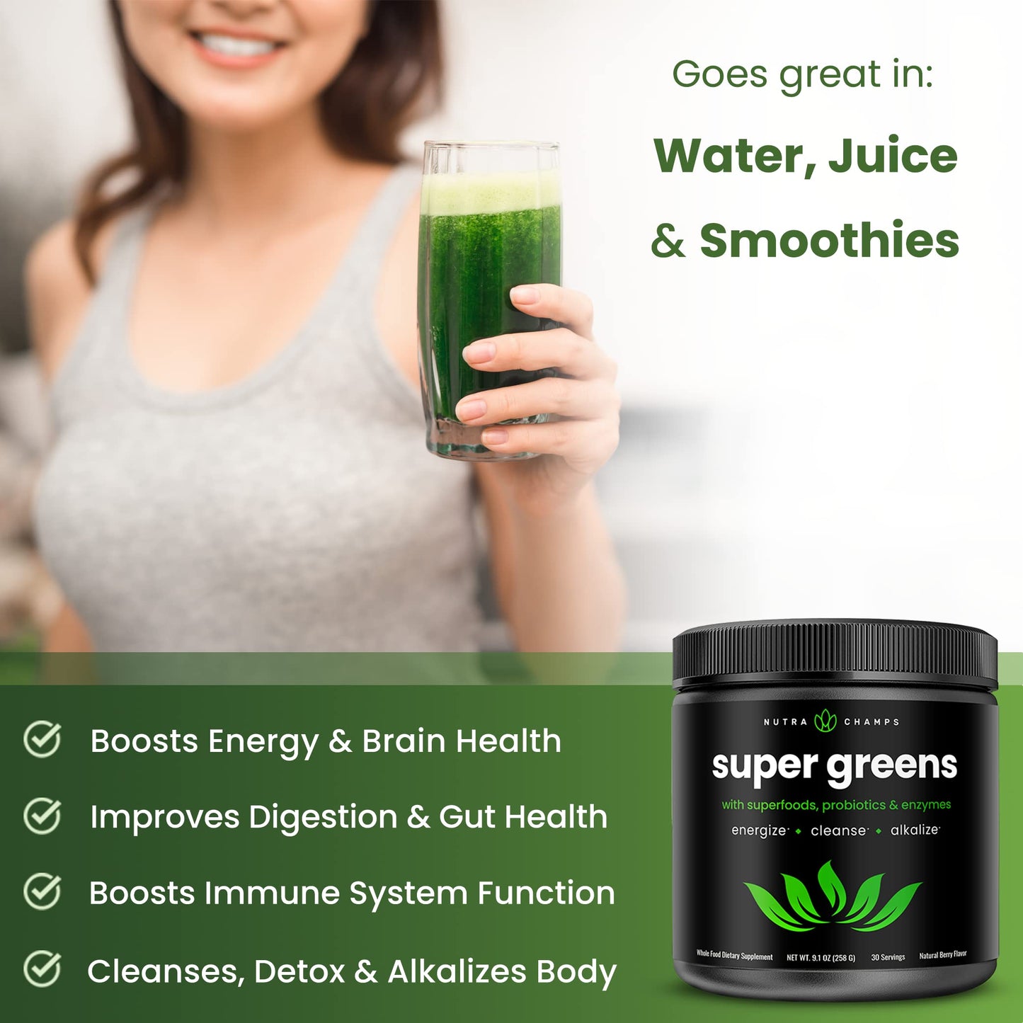 NutraChamps Super Greens Powder and Super Greens Antioxidant Powder Bundle, 2 Pack