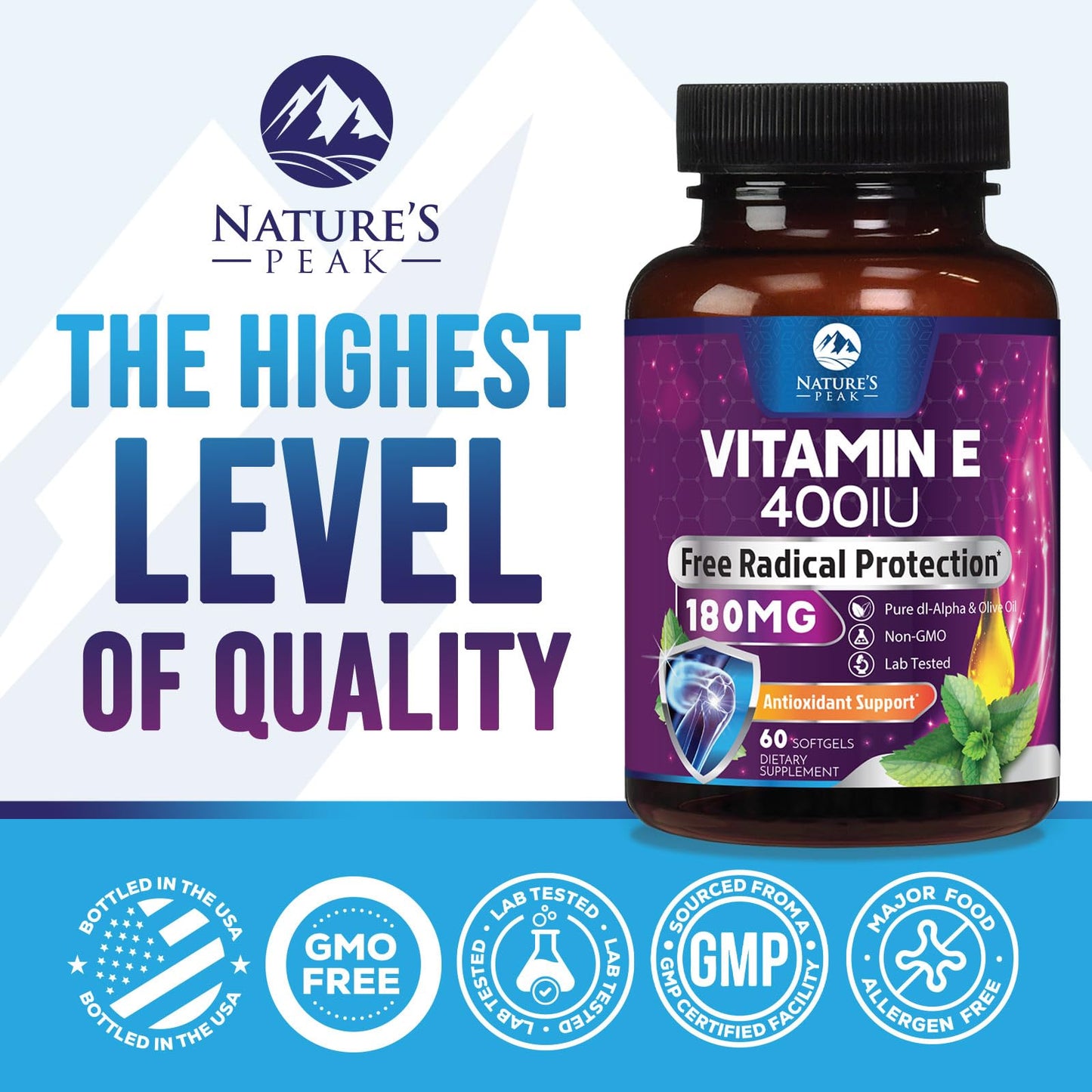 Nature's Peak Vitamin E 180 mg DL-Alpha Softgels, 60 Count