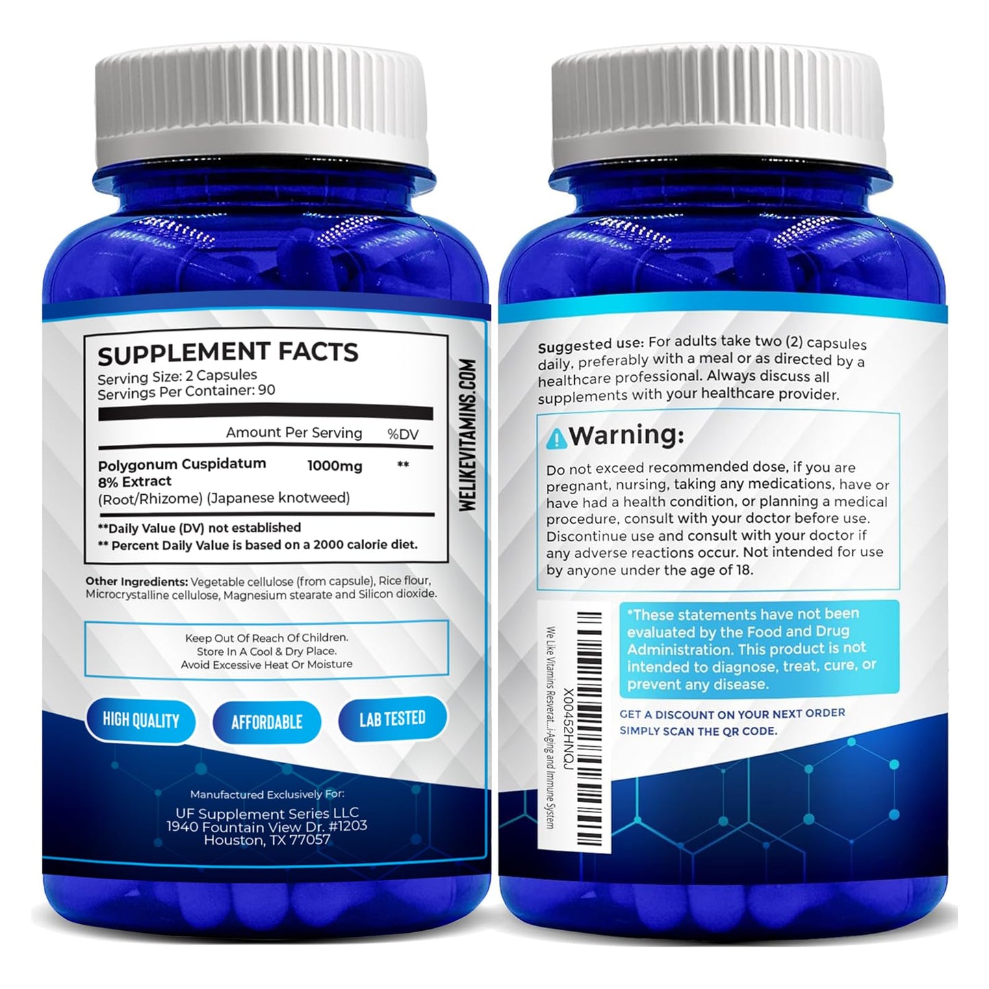 We Like Vitamins Resveratrol Supplement for Antioxidant Support 180 Capsules