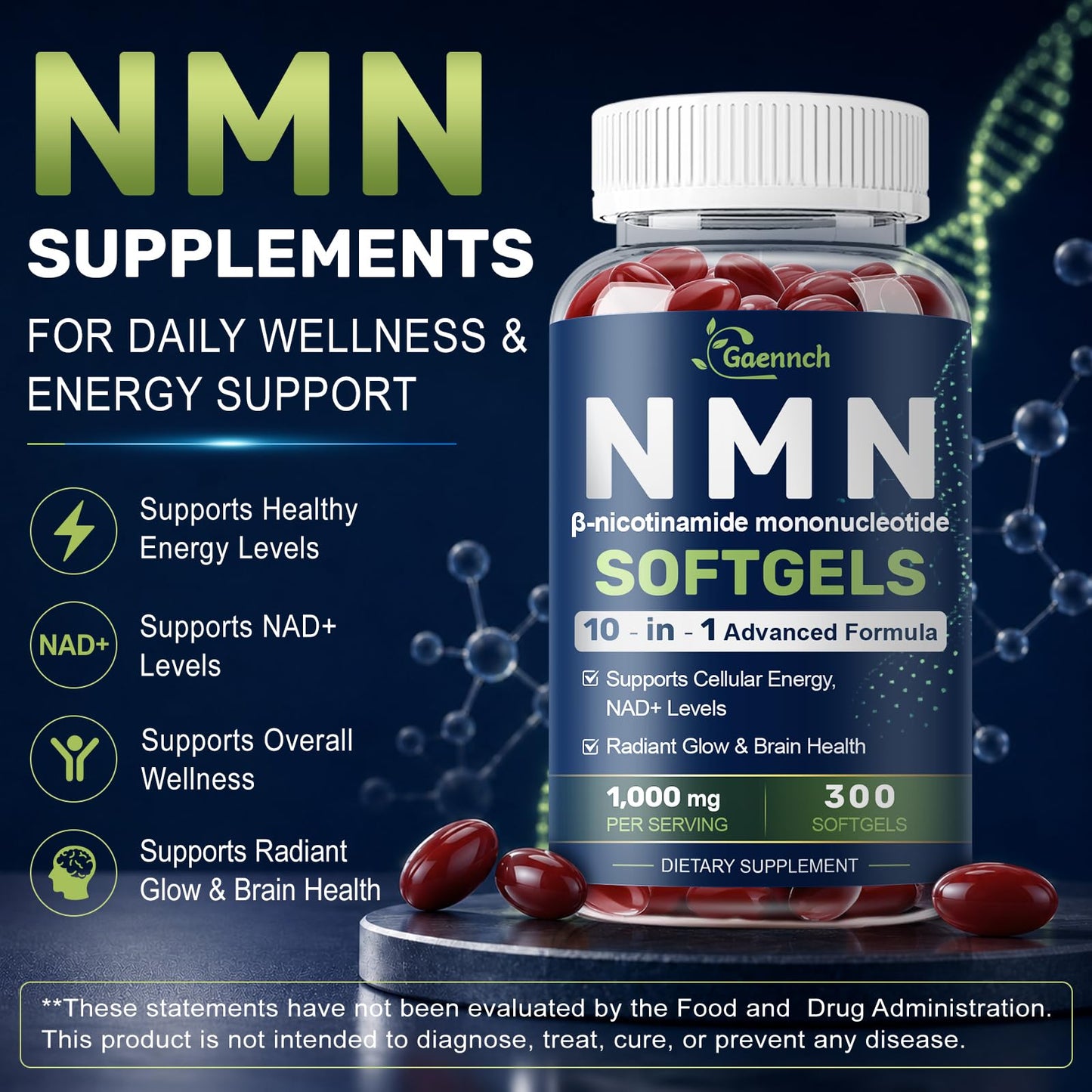 Gaennch NMN Supplement Complex 1000mg Per Serving Softgels 300