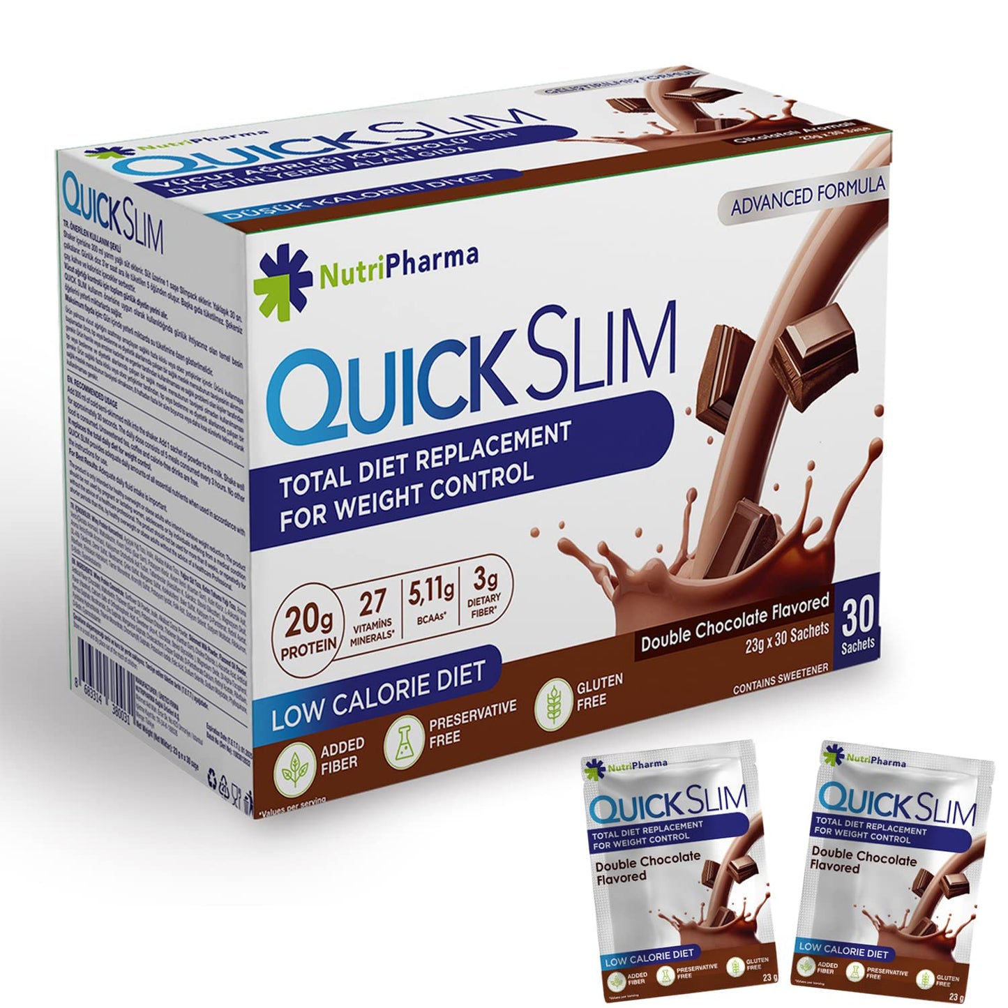 NUTRIPHARMA Quick Slim Meal Replacement Shake Powder for Weight Loss, 30 Sachets