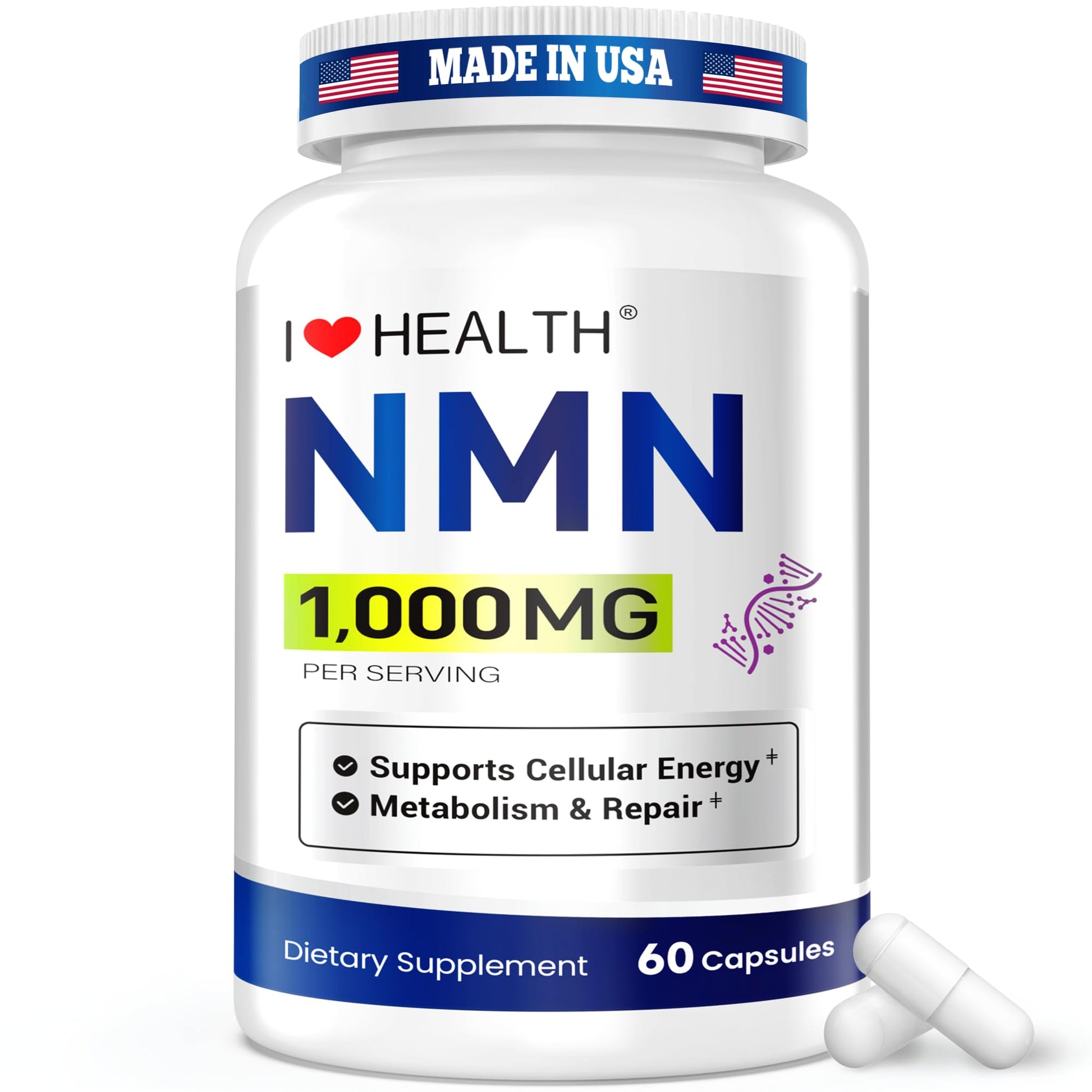 I LOVE HEALTH NMN 1000mg Nicotinamide Mononucleotide NAD+ Support, 60 Capsules