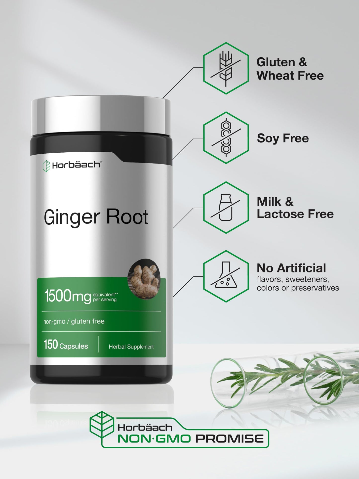 Horbäach Ginger Root Extract Supplement Capsule, 150 Count