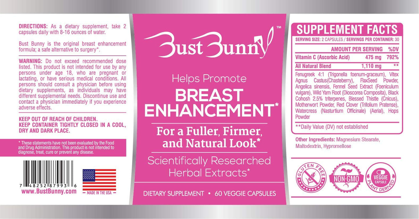 Bust Bunny Breast Enhancement & Enlargement Pills Capsule, 300 Capsules