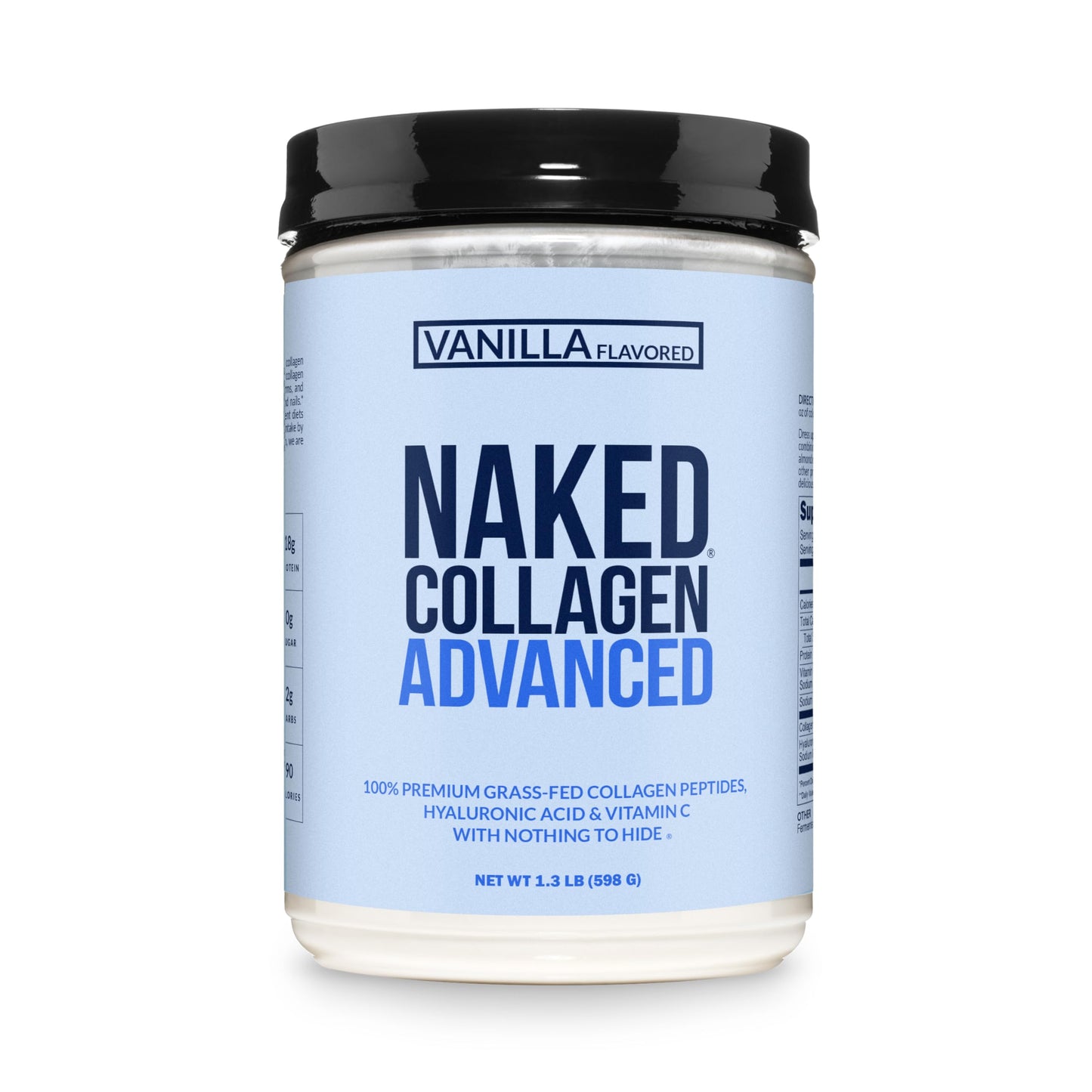 NAKED Vanilla Collagen Advanced - Peptides Protein Powder, Hyaluronic Acid, Vitamin C, Pasture-Raised, Grass-Fed Hydrolyzed Collagen Supplement, Paleo Friendly, Non-GMO, Keto, Gluten Free, 1.3LB