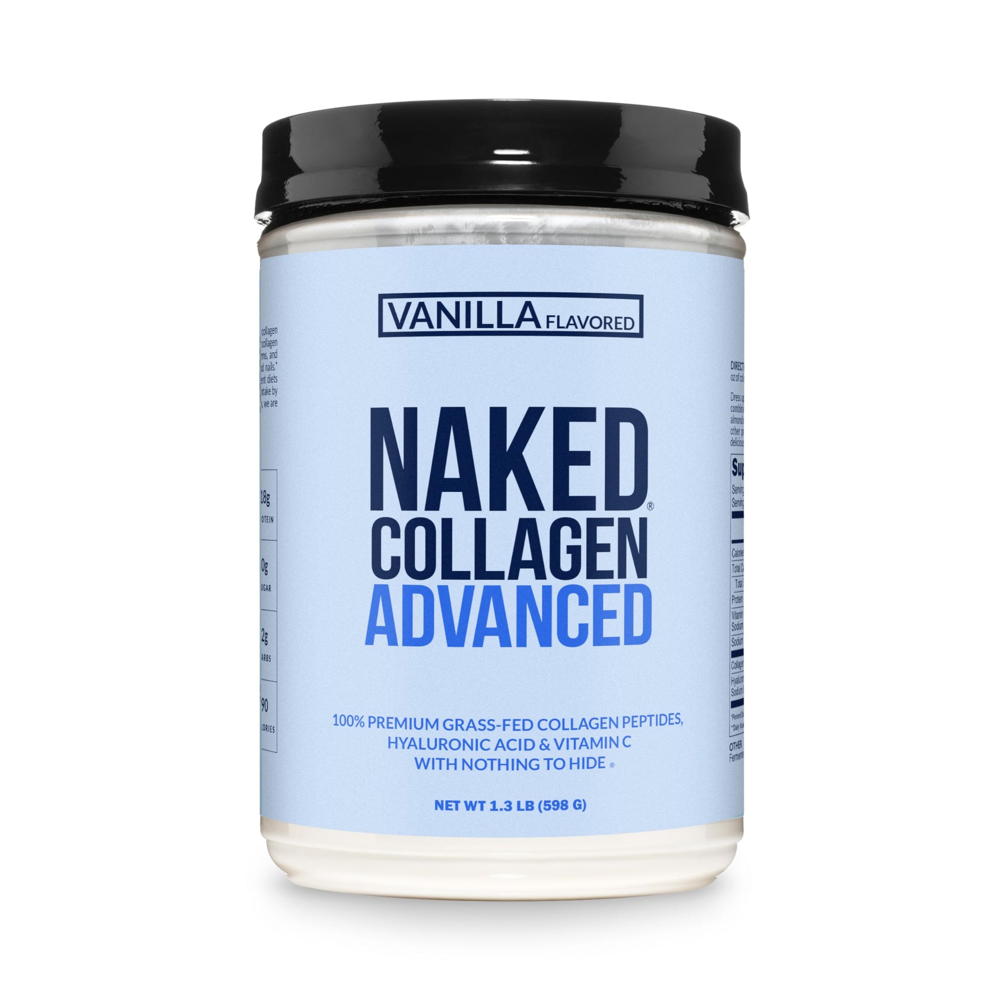 NAKED Vanilla Collagen Advanced - Peptides Protein Powder, Hyaluronic Acid, Vitamin C, Pasture-Raised, Grass-Fed Hydrolyzed Collagen Supplement, Paleo Friendly, Non-GMO, Keto, Gluten Free, 1.3LB