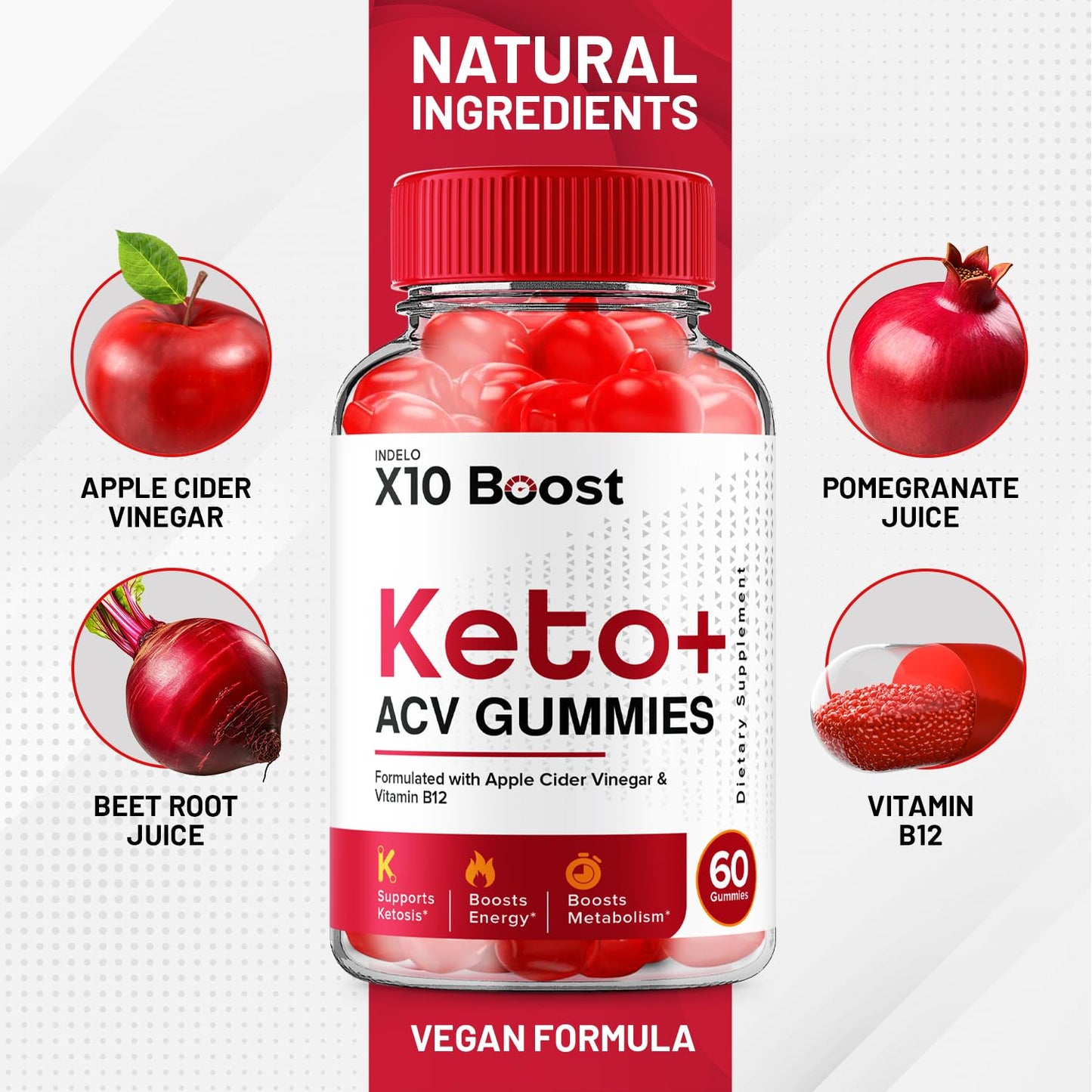 Indelo X10 Boost Keto ACV Gummies 60 Count