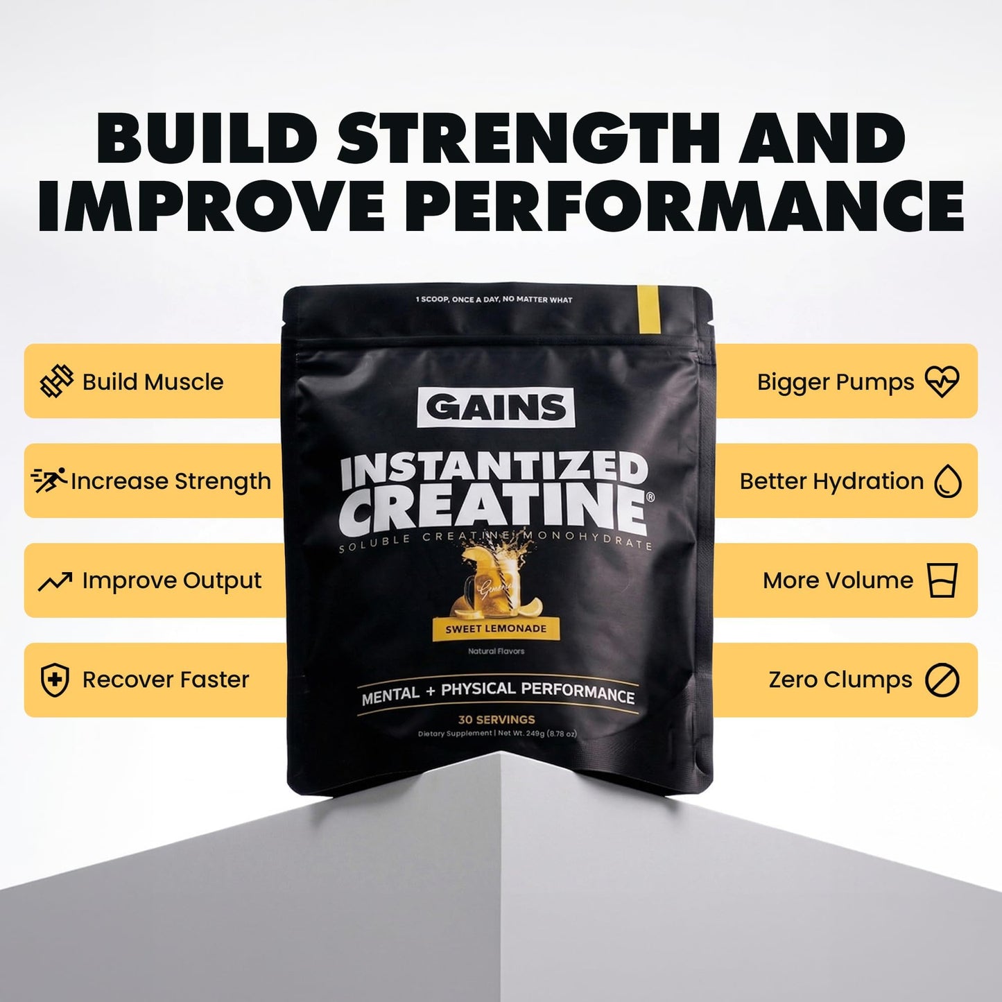 GAINS IN BULK GAINSINBULK.COM Instantized Creatine Monohydrate Powder, Sweet Lemonade, 30 Servings