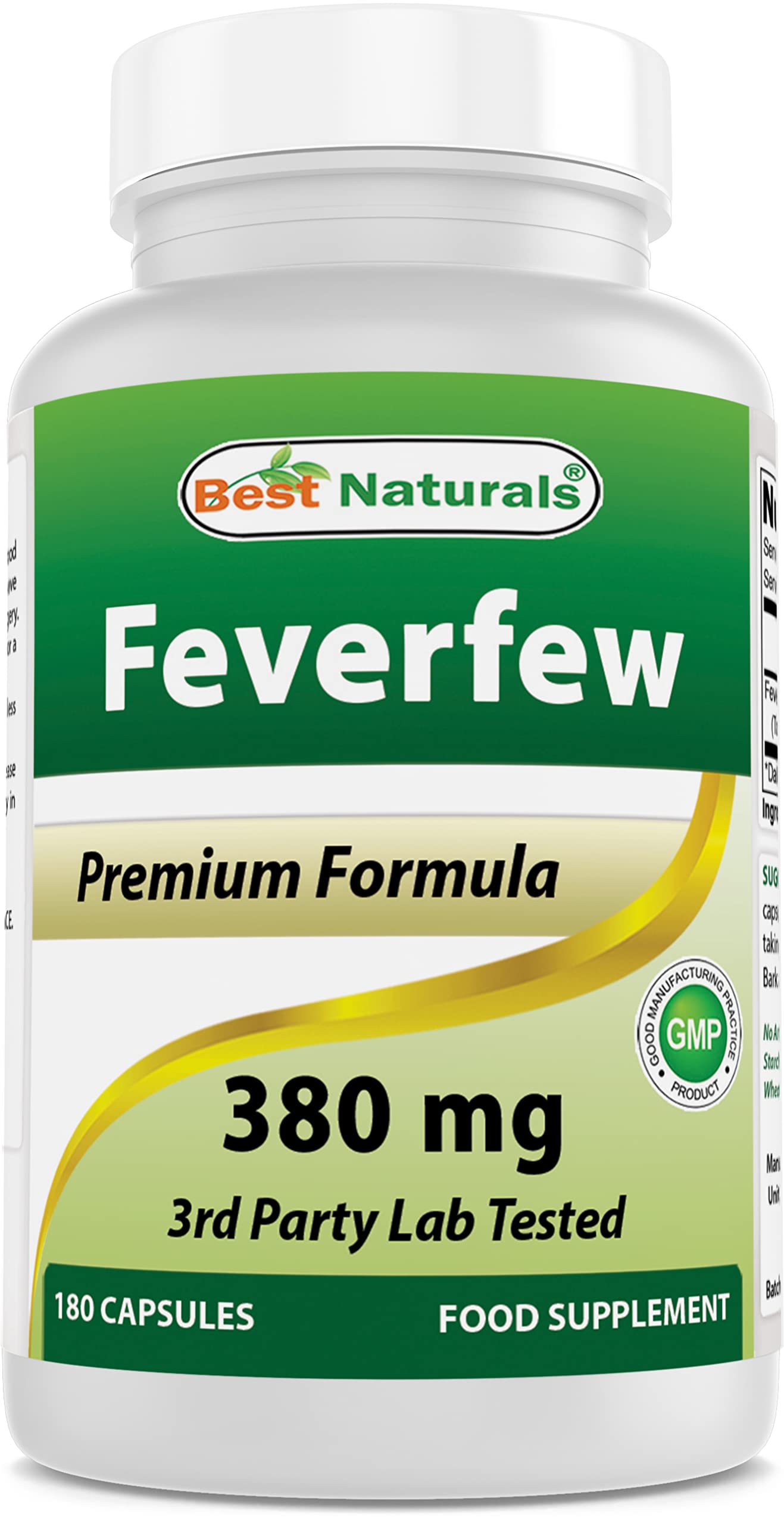 Best Naturals Feverfew 380 mg Capsules 180 Count