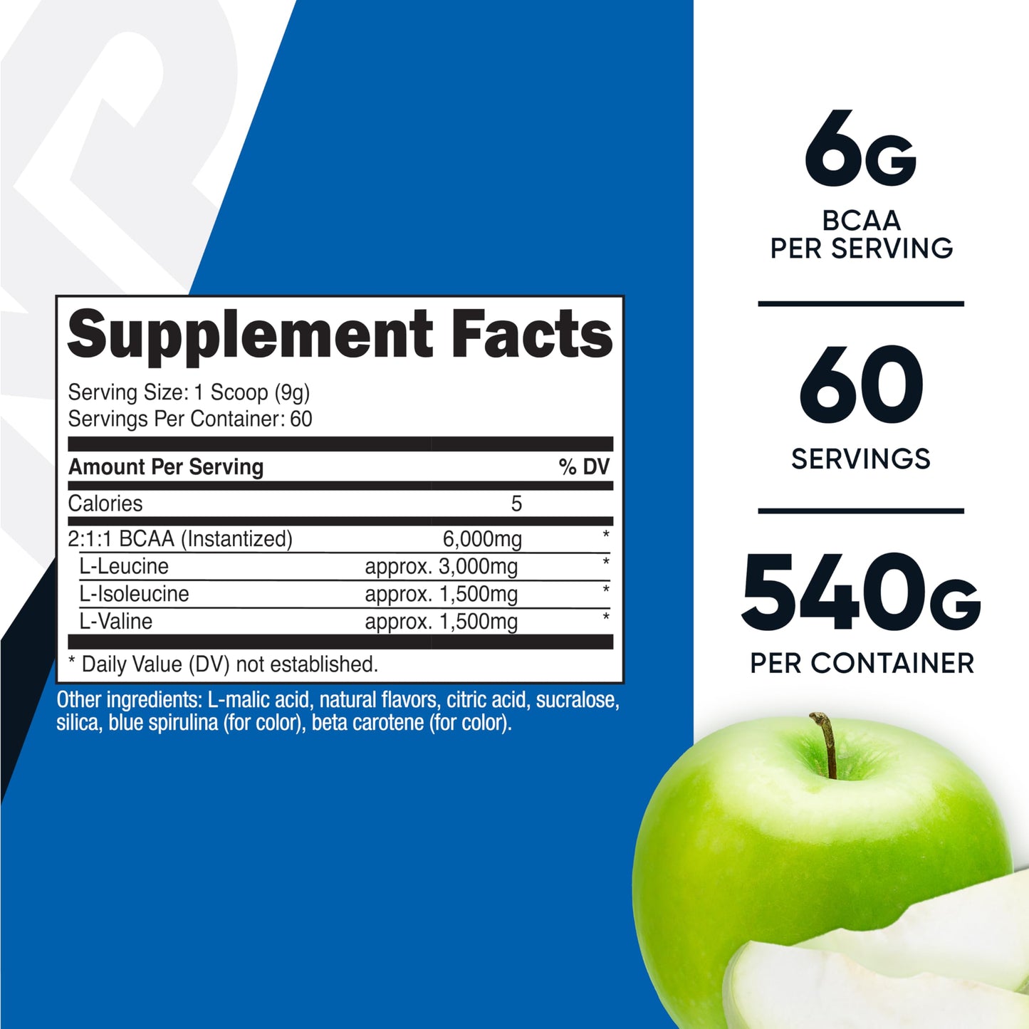 Nutricost BCAA Powder 2:1:1 (Green Apple), 17.6 oz