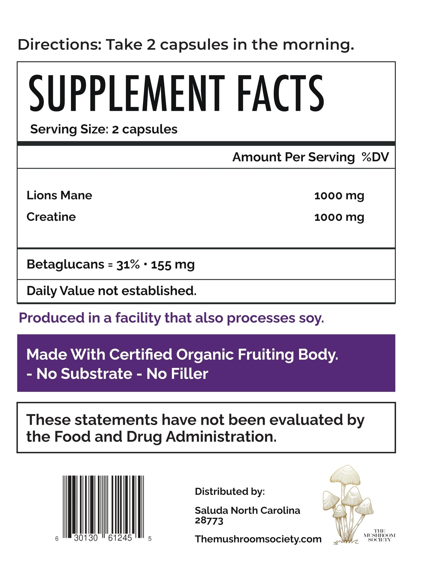 The Mushroom Society Lion’s Mane Extra Supplement Capsules 60
