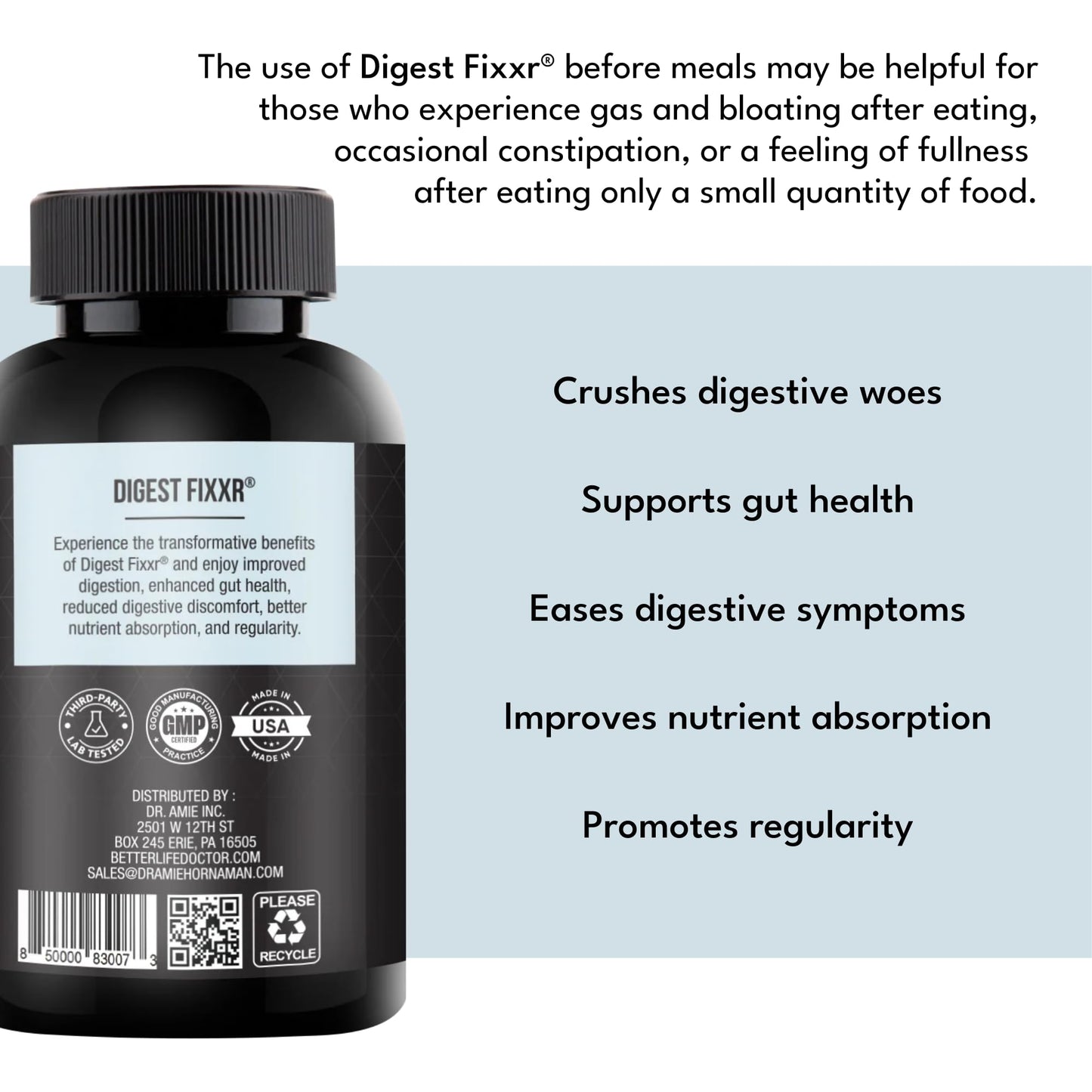Fixxr Digest by Dr. Amie Digestive Enzyme & HCl Support 30 Capsules