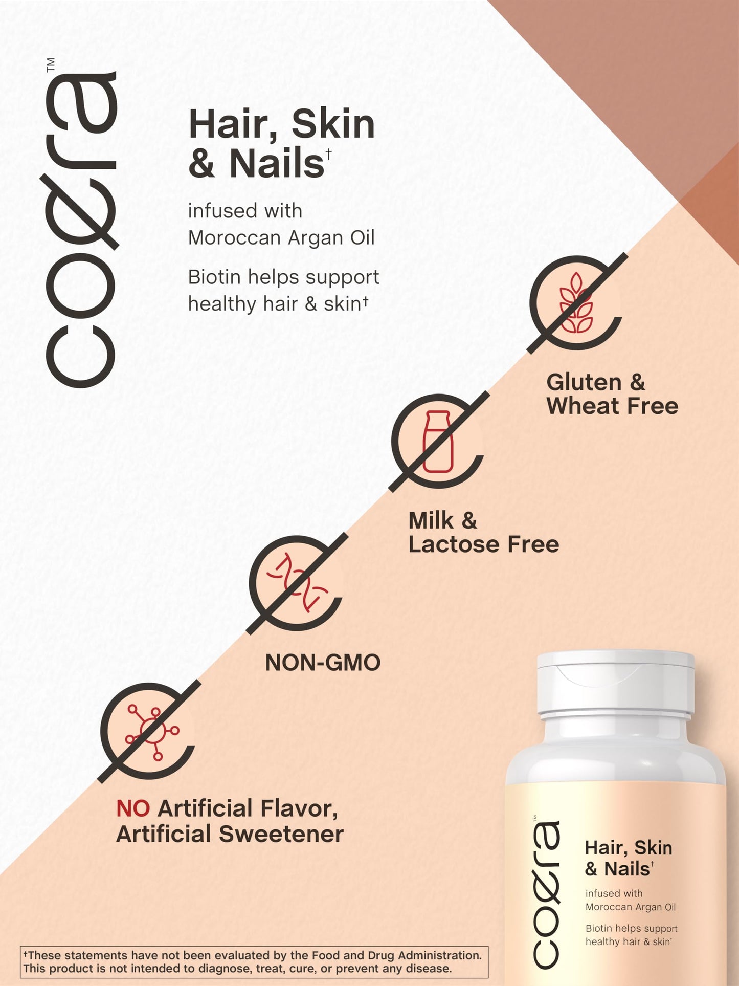 Coera Hair, Skin and Nails Vitamins with Collagen, Biotin & Moroccan Argan Oil Softgels 165 Count