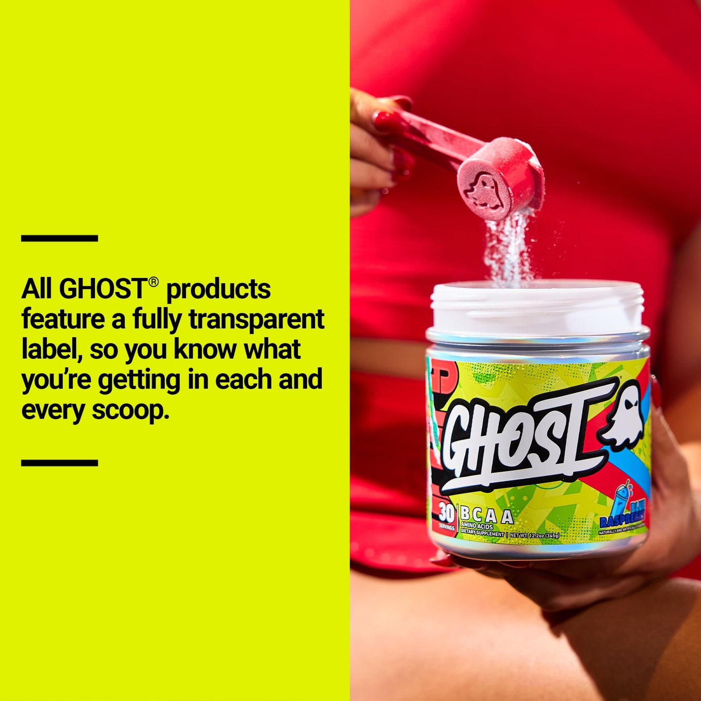 GHOST BCAA Powder Amino Acids Supplement, Blue Raspberry, 12.2 Ounce