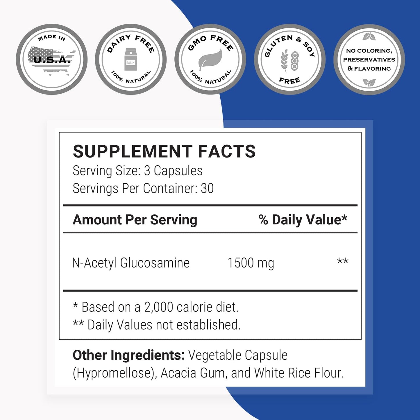 Supersmart NAG Supplement 1500mg per Day (N-Acetyl Glucosamine) High Absorption Glucosamine Sulfate, 90 Capsules