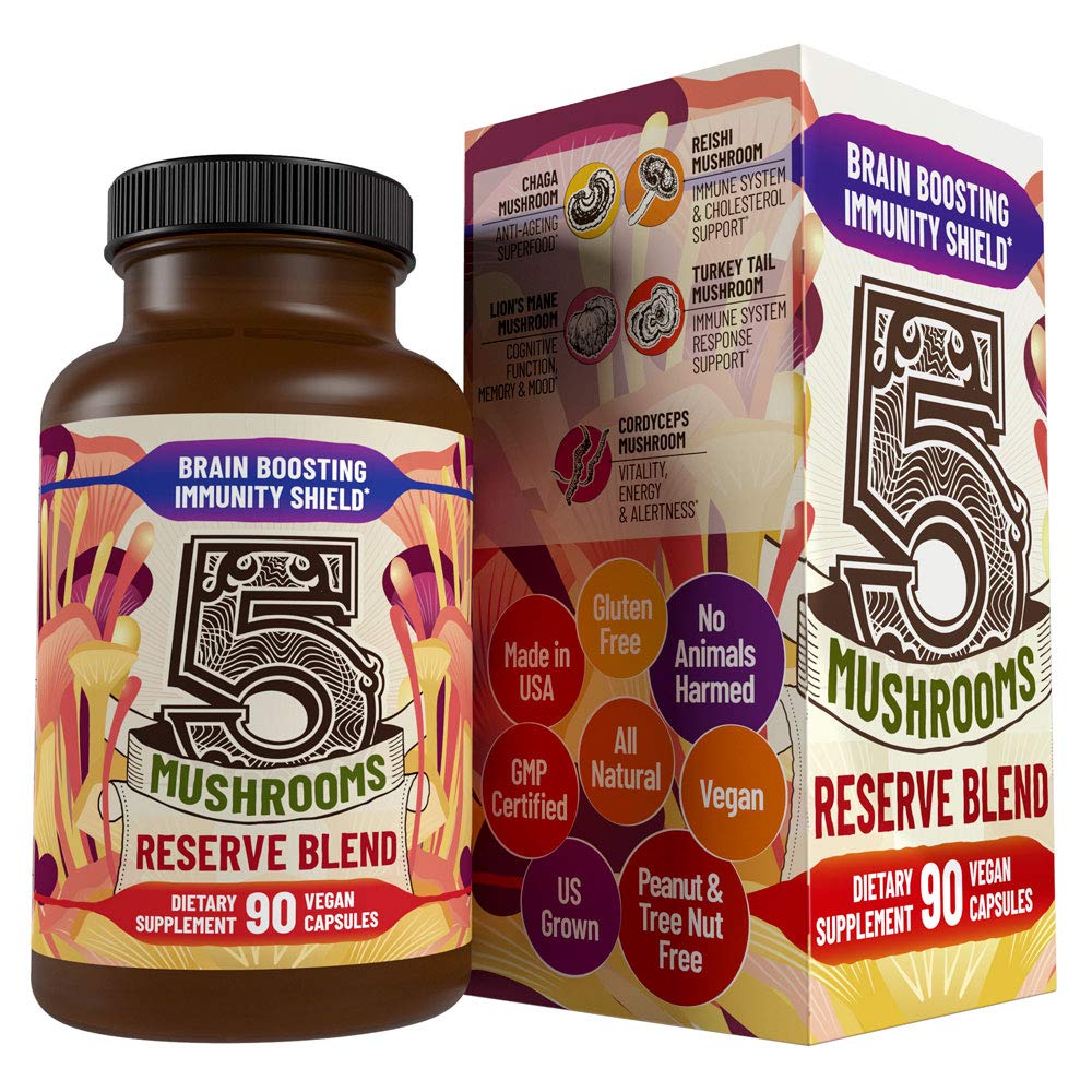 Hippie Farms 5 Mushrooms Reserve Blend Mushroom Supplement 90 Capsules