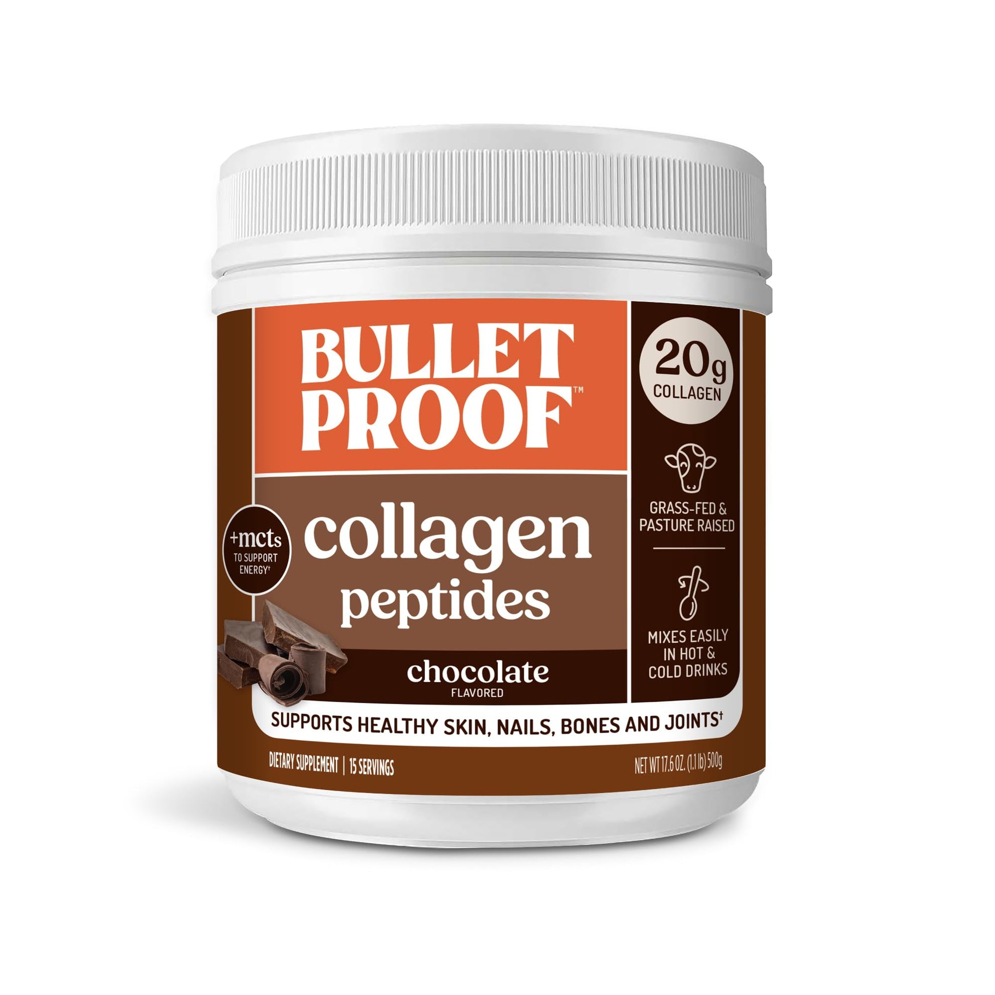Bulletproof Chocolate Collagen Protein Powder with MCT Oil, 17.6 Oz