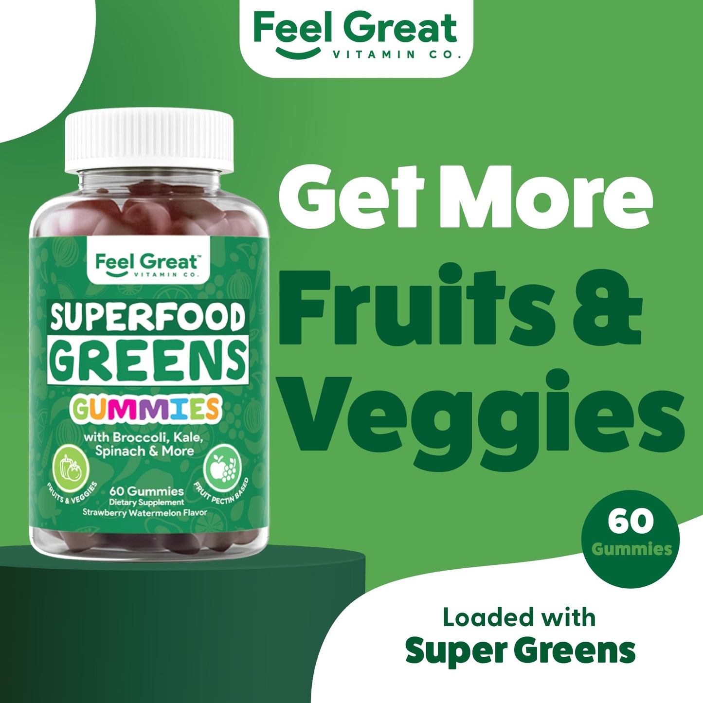The Feel Great Vitamin Company Super Greens Gummies Watermelon Flavor, 60 Gummies