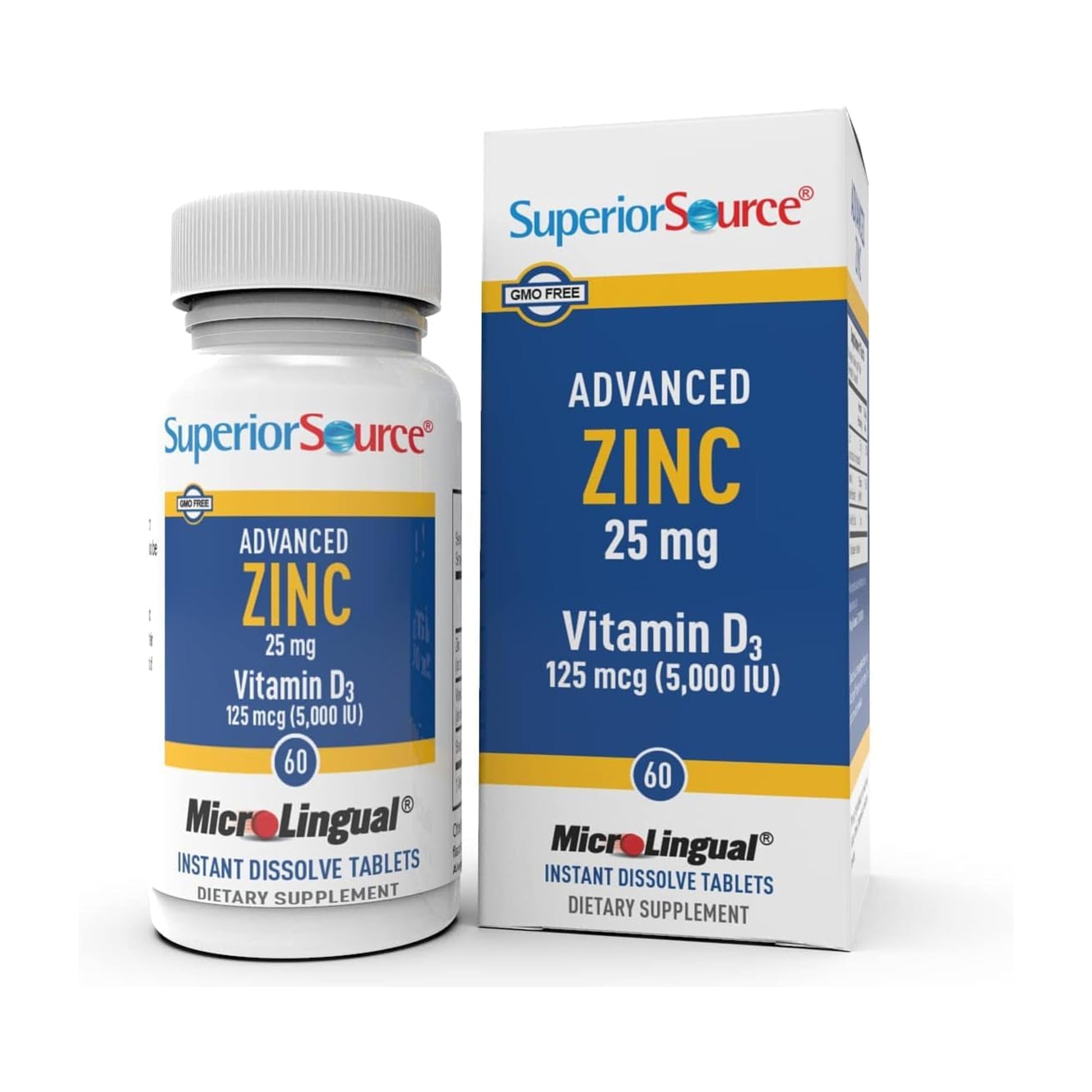 Superior Source Advanced Zinc 25 mg with Vitamin D3 5,000 IU Tablets, 60 Count