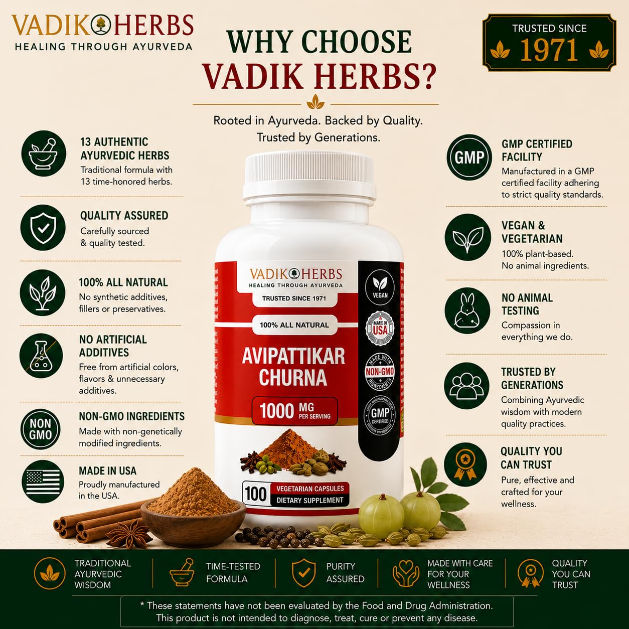 Vadik Herbs Avipattikar Churna Powder 100 Count