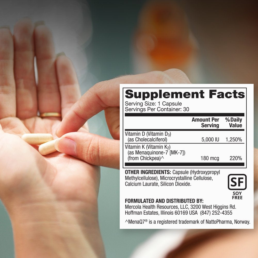 Dr. Mercola Vitamin D3 and K2 Supplement Capsule, 30 Capsules