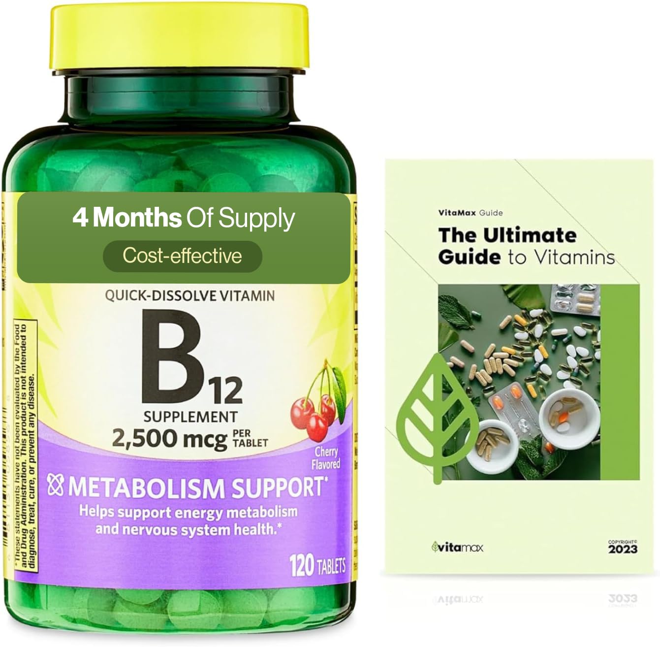 Generic Vitamin B12 Quick-Dissolve Tablets 2,500 mcg Cherry Flavor, 120 Tablets