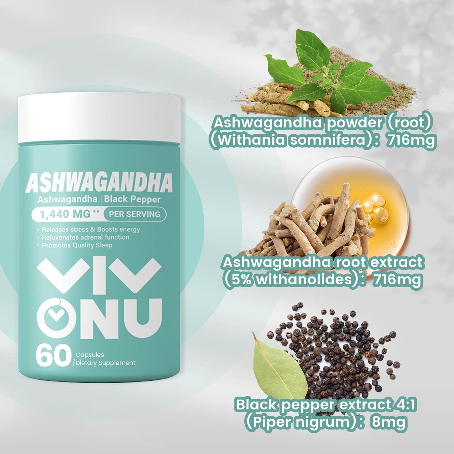 VivoNu Ashwagandha Capsules, 60 Capsules
