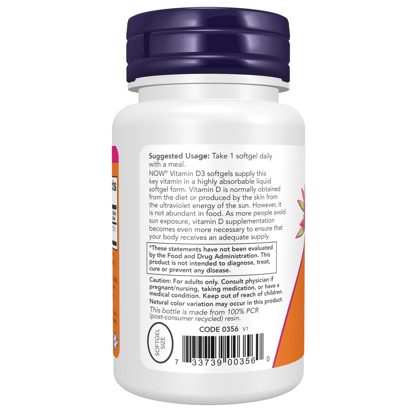 NOW Foods Vitamin D3 2,500 IU Softgels, 180