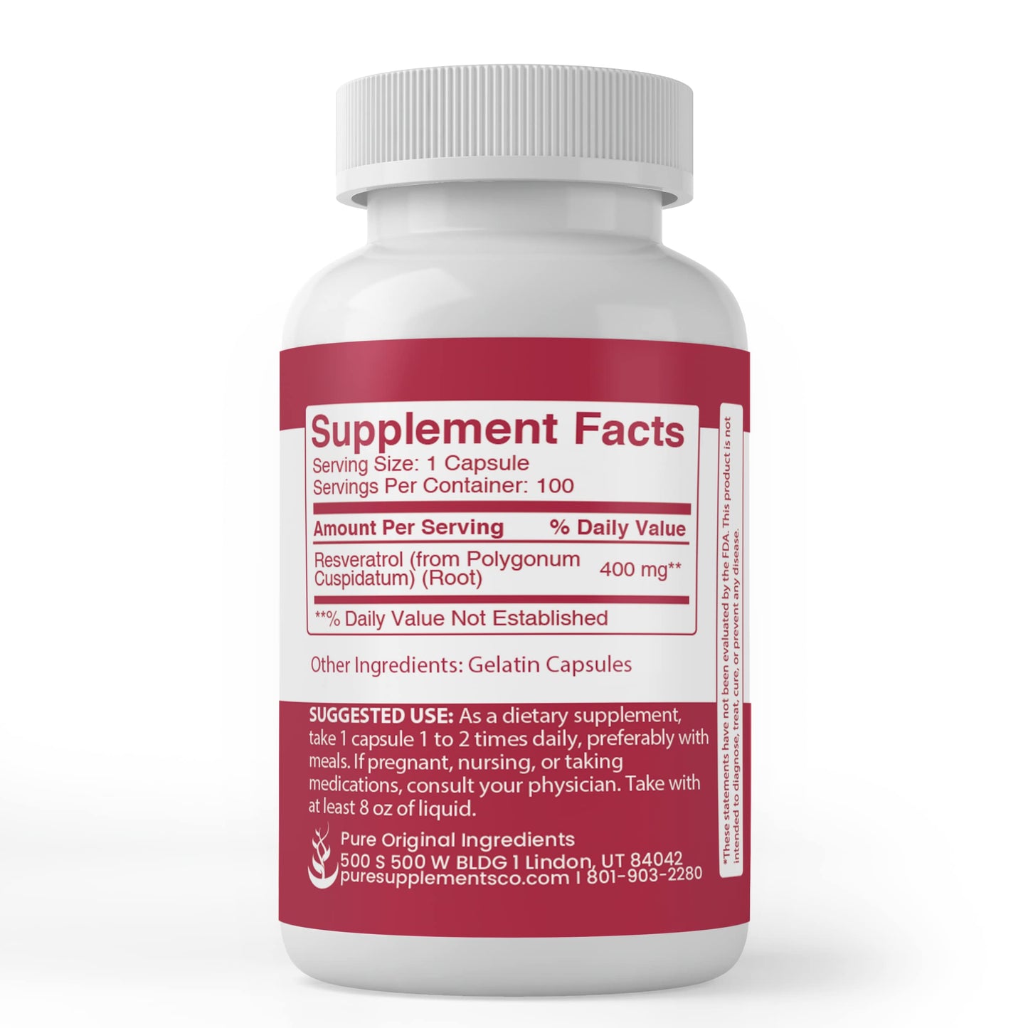 PURE ORIGINAL INGREDIENTS Resveratrol Capsule 100 Count