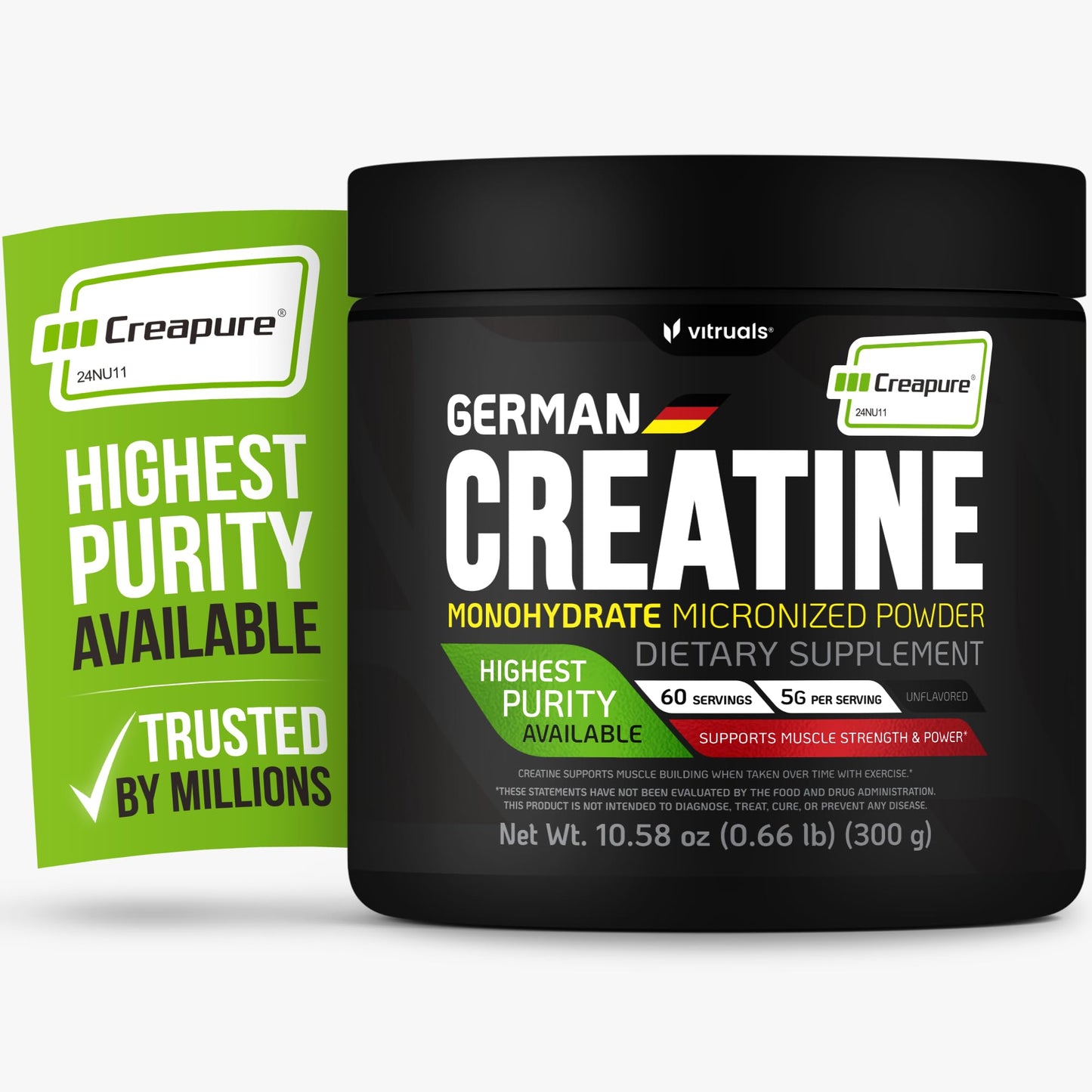 VITRUALS Creapure Creatine Monohydrate Powder 10.58 oz