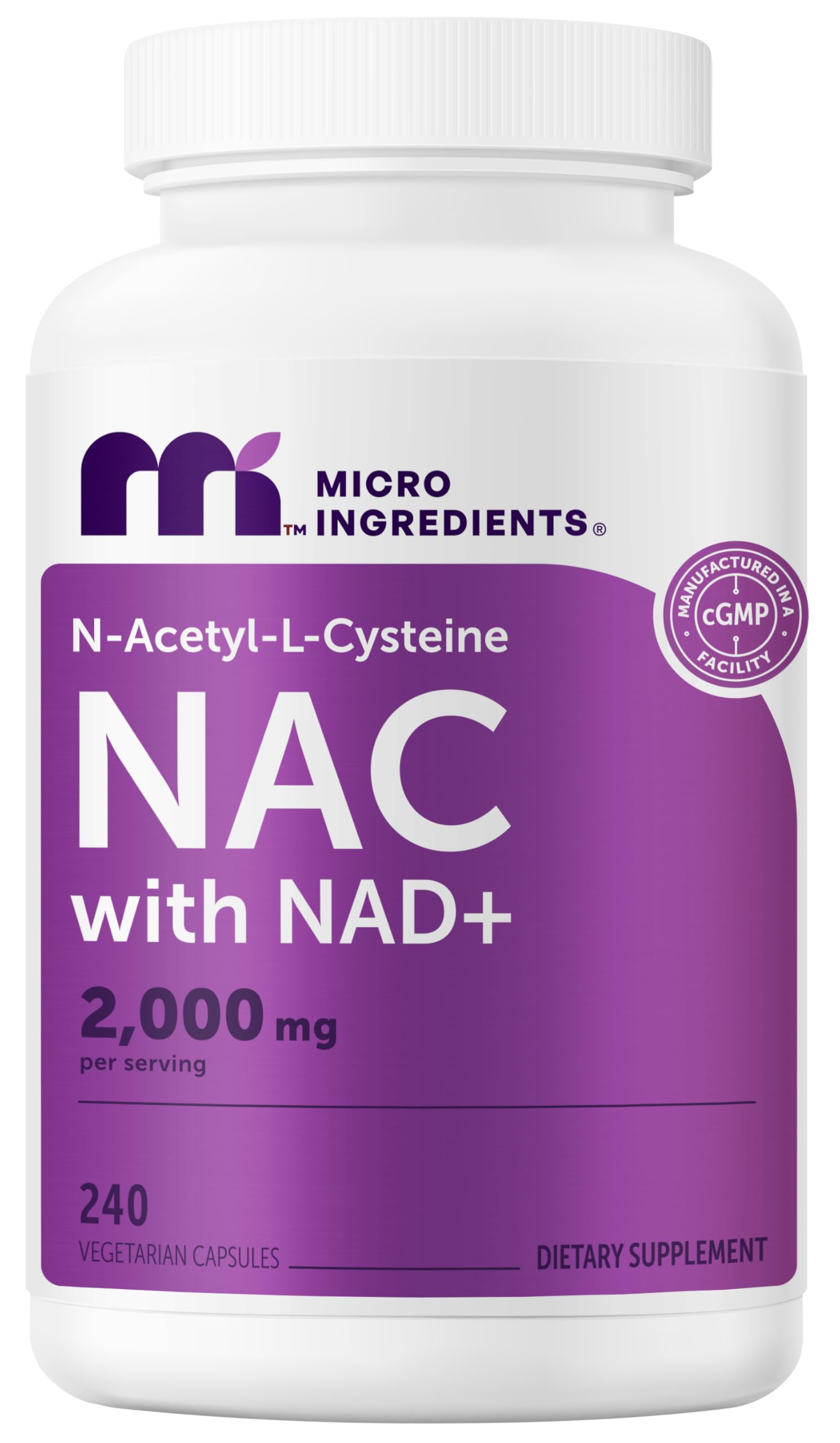 Micro Ingredients NAC with NAD+ 2000 mg Capsules, 240 Count