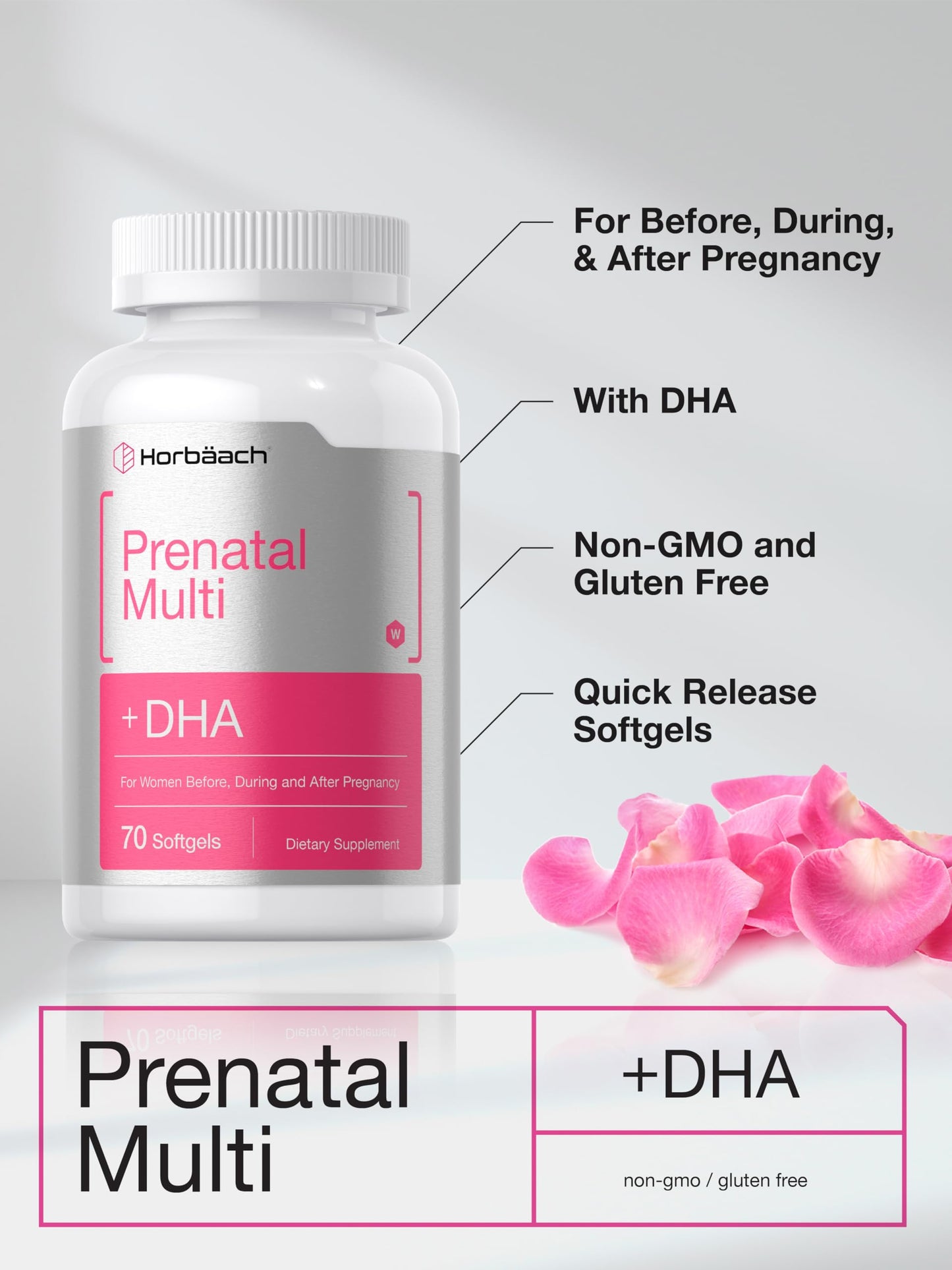 Horbäach Women's Prenatal Multivitamin with DHA Softgels, 70 Softgels