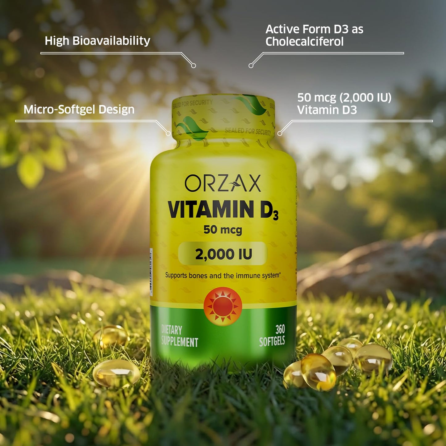 ORZAX Vitamin D3 2000 IU Softgels, 360 Softgels