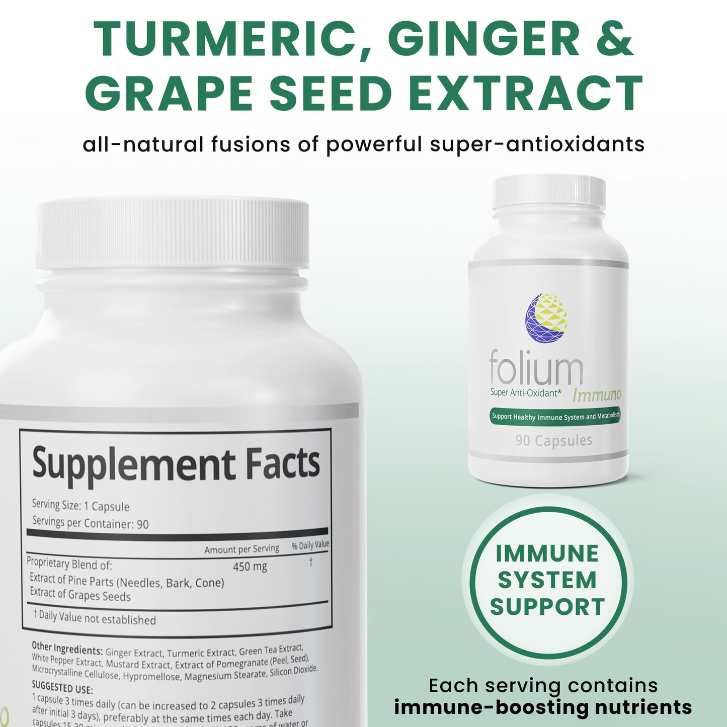 Generic Folium Immuno Inflammation Support Supplement-Pine Parts, GrapeSeed, Ginger, Turmeric, Green Tea, White Pepper & Pomegranate Capsule, 1