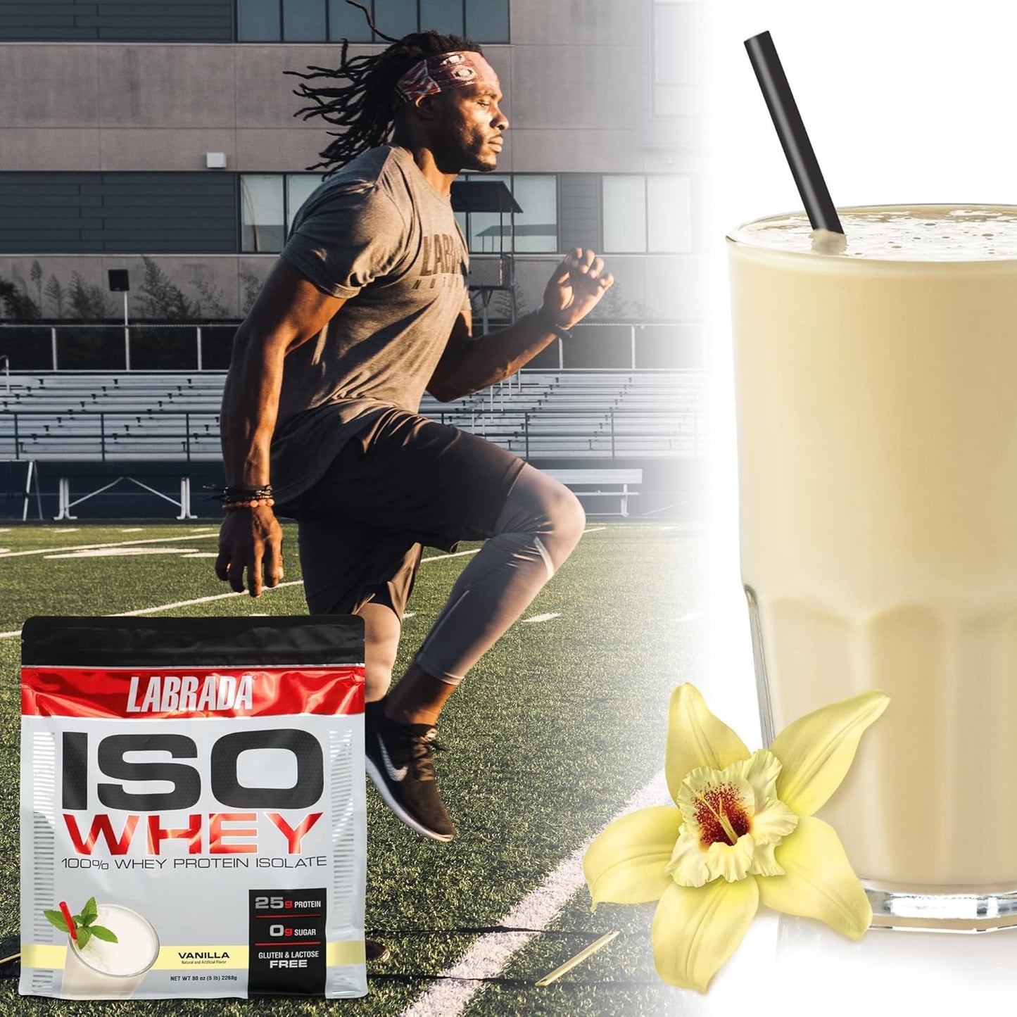 Labrada ISO WHEY 100% Premium Whey Protein Isolate Powder, Vanilla, 5 Pound, 80 Servings