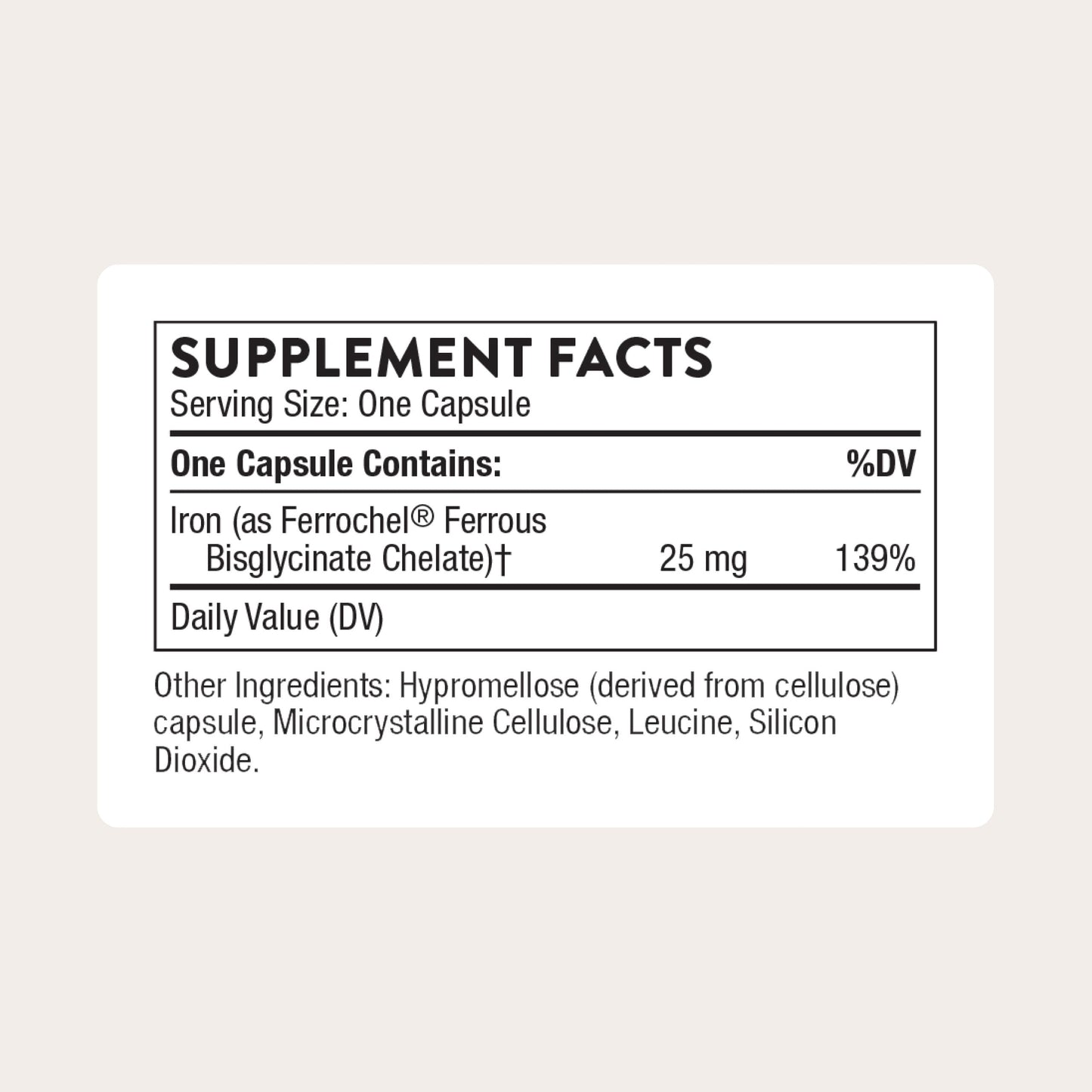 THORNE Iron Bisglycinate 25 mg Iron Supplement, Capsules, 60 Count