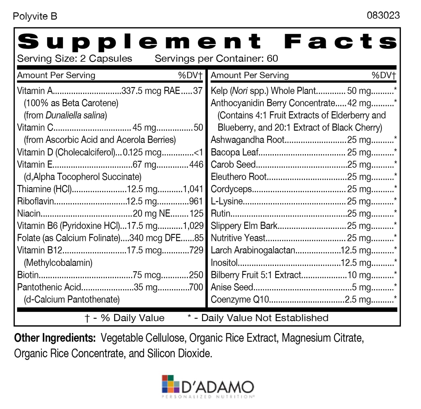 D'Adamo Personalized Nutrition Optimal Health Stack (Blood Type B) 120 Capsules