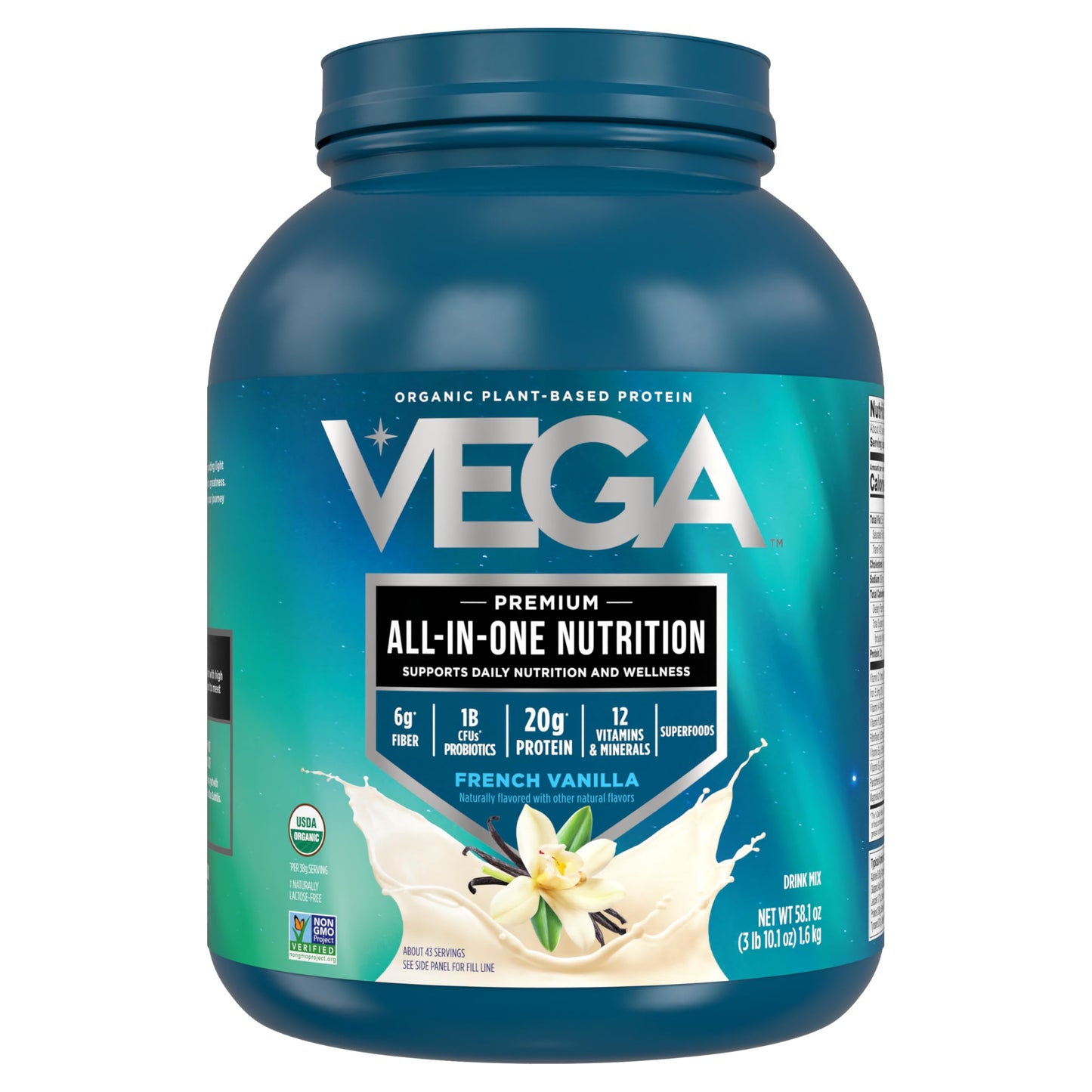 Vega Organic All-in-One Vegan Protein Powder French Vanilla, 43 Servings, Pack of 6