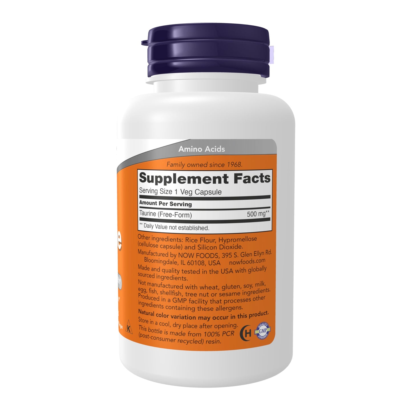 NOW Foods Taurine 500mg Capsules, 100 Count