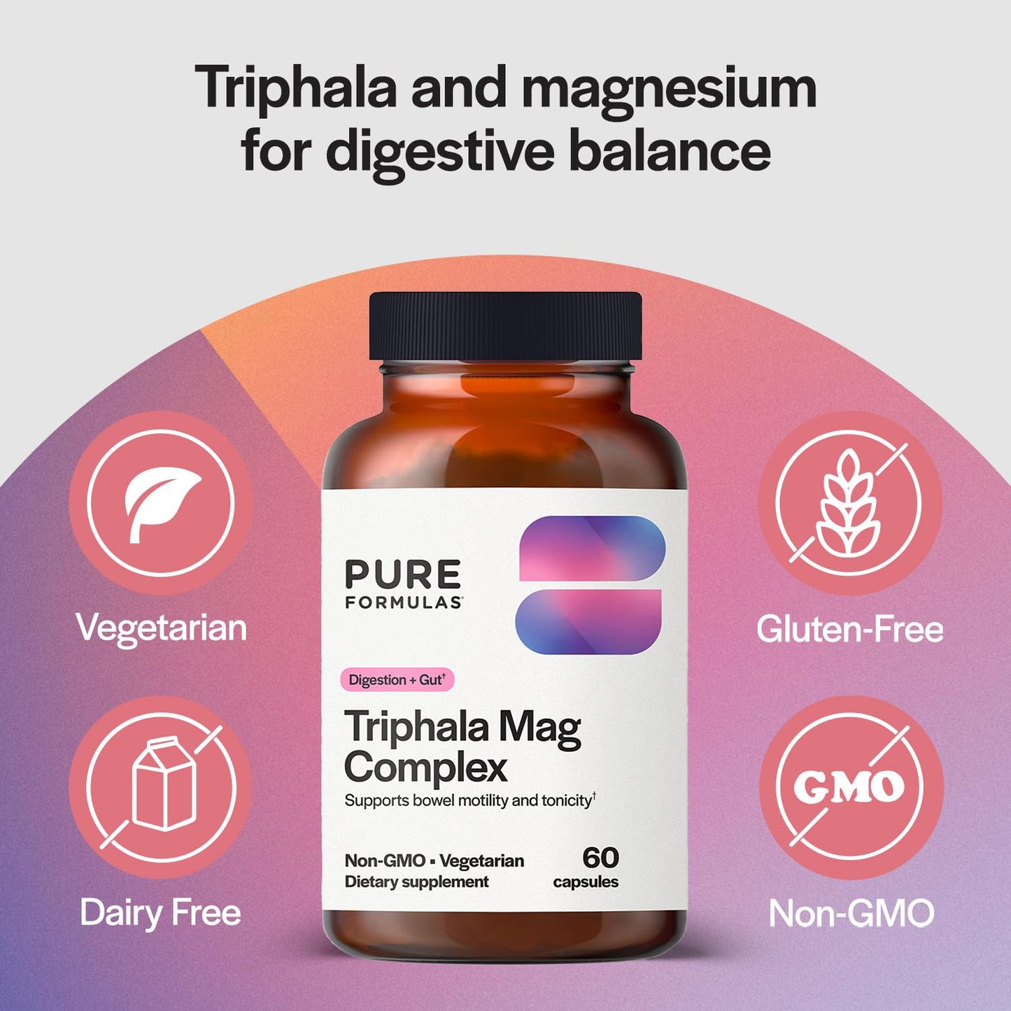 PureFormulas Triphala Magnesium Complex Digestive Supplement, 60 Capsules