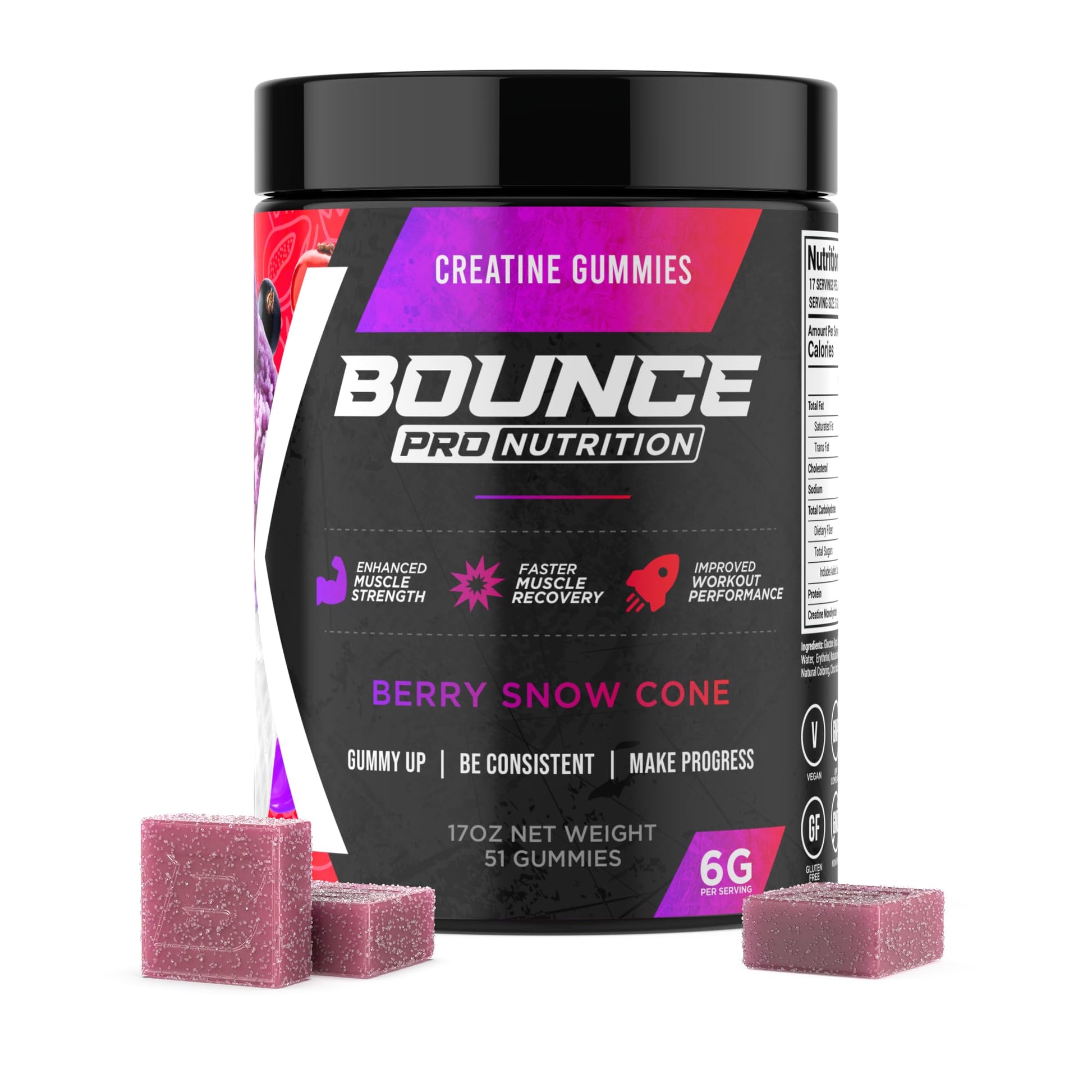 Bounce Pro Creatine Monohydrate Gummies, 51 Count