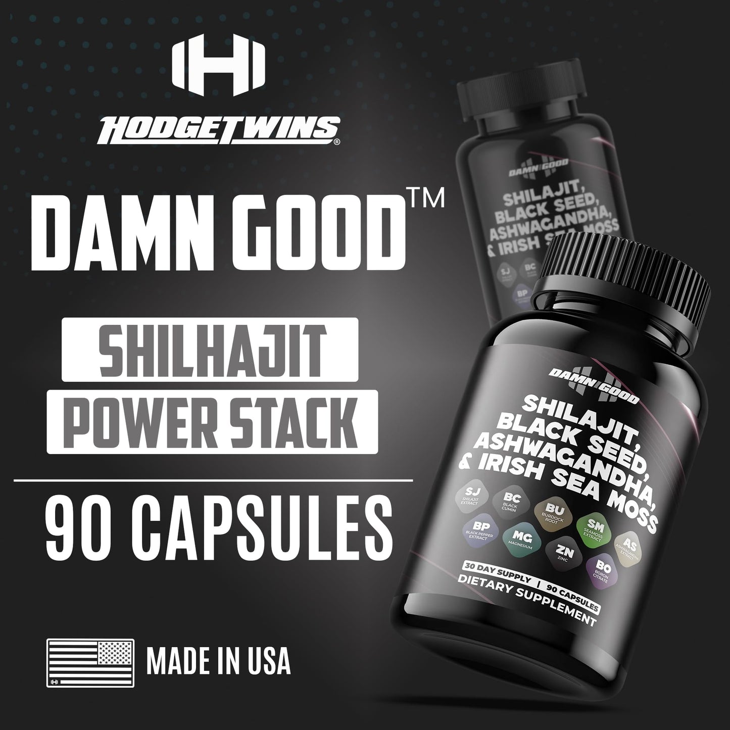 DAMN GOOD The Hodge Twins Maximum Vitality Organic Shilajit Capsules 90 Count