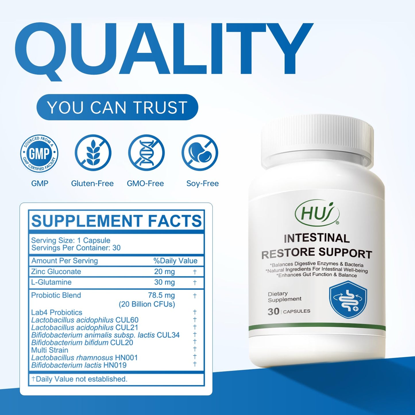 HUJ Intestinal Restore Support Capsules, 30 Count
