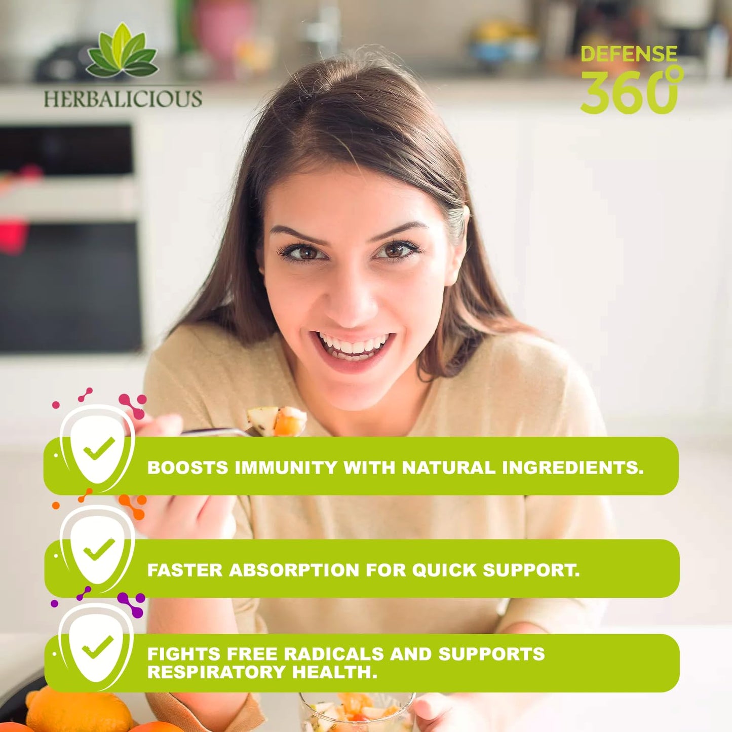 HERBALICIOUS Defence360 Immune Support 8-in-1 Supplement with Vitamin C, D3, Zinc, Elderberry, Echinacea, Turmeric, Ginger & Quinine, Immune Protection, Energy and Vigor, Brain Boost, Stress Relief, 120 Capsules