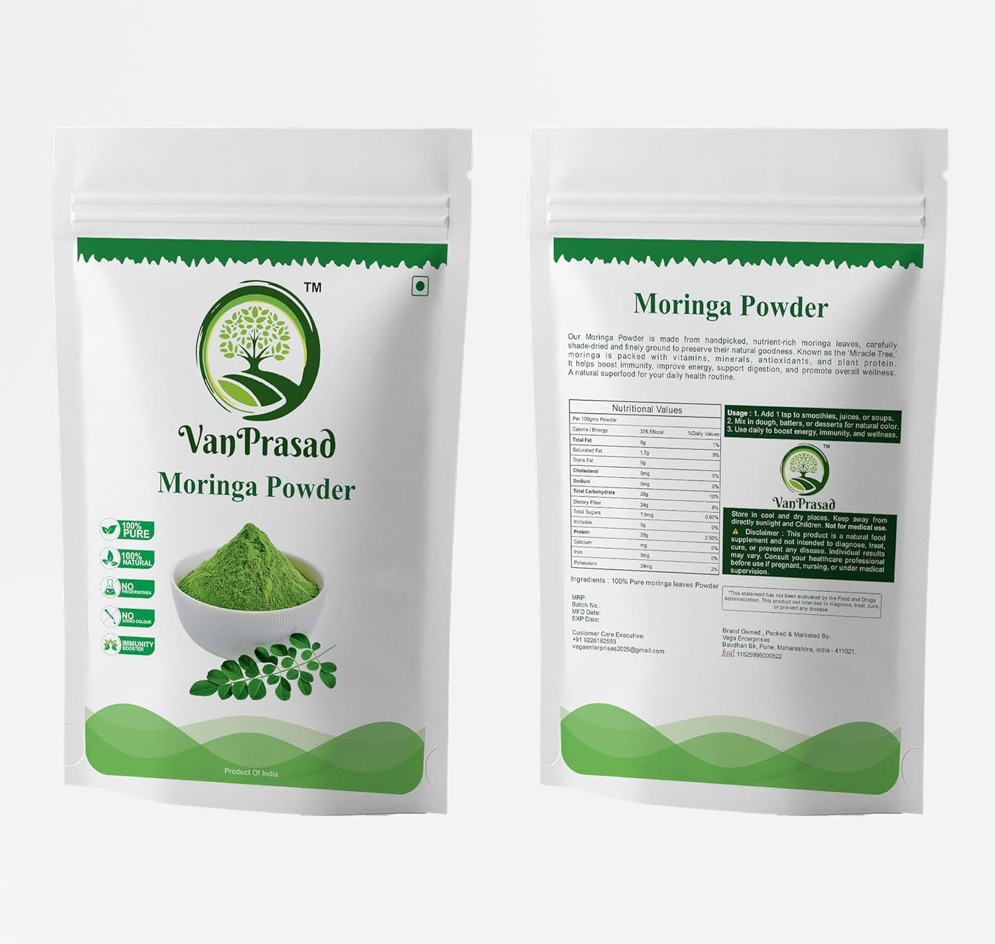 VanPrasad 100% Pure Organic Moringa Powder 3.5 Ounce