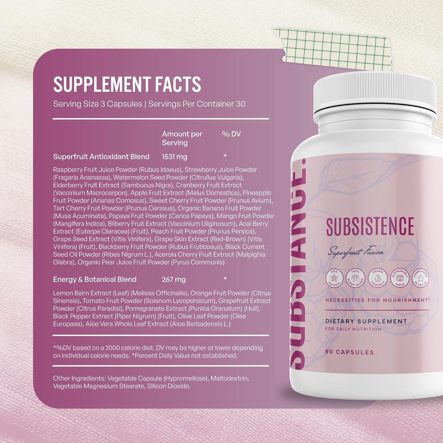 SUBSTANCE Nature's Subsistence Daily Fruits Supplement Capsule, 90 Count