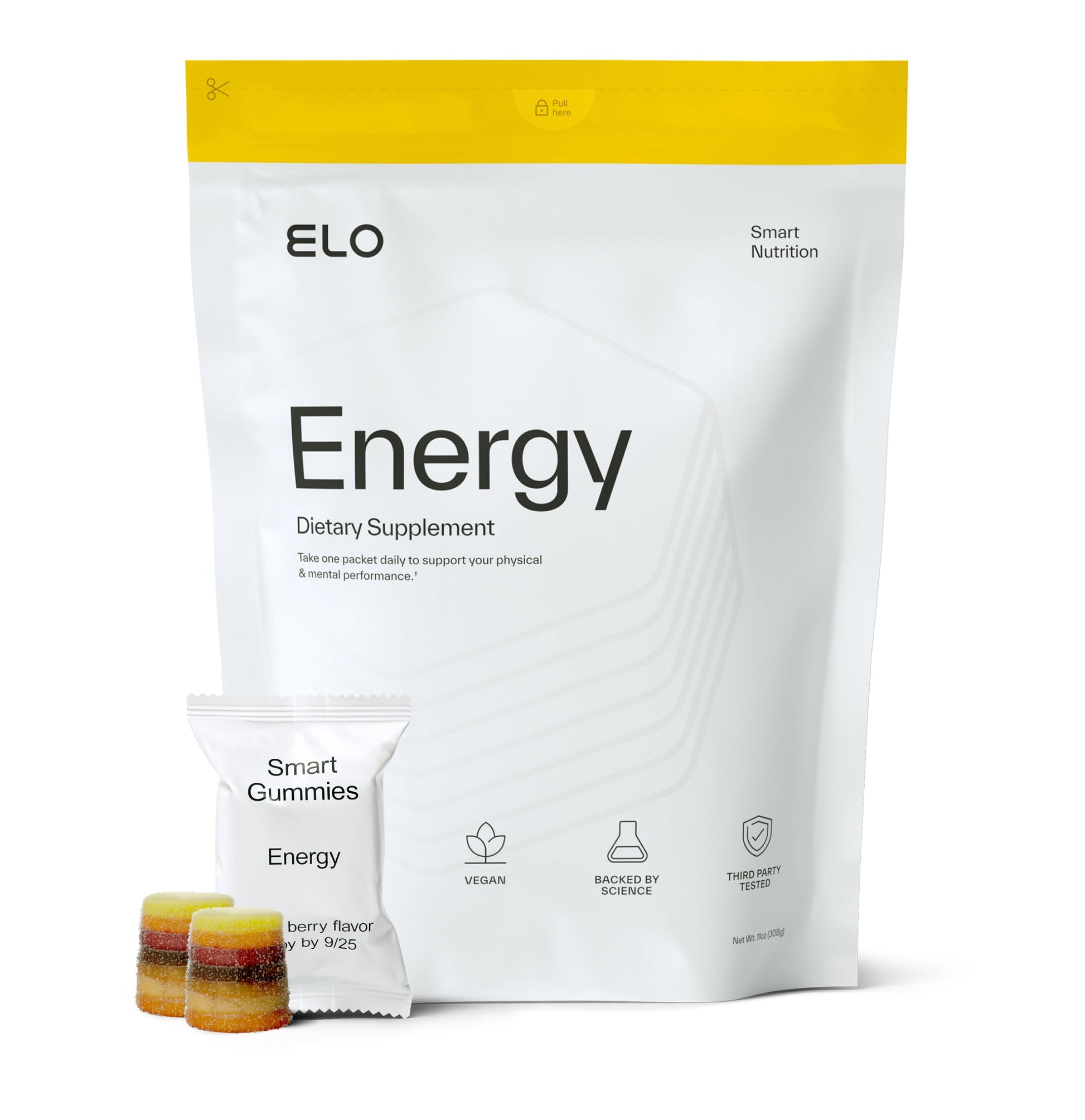 Elo Health Caffeine-Free Energy Gummies CoQ10 200mg + B12 & Ginseng, 56 Gummies