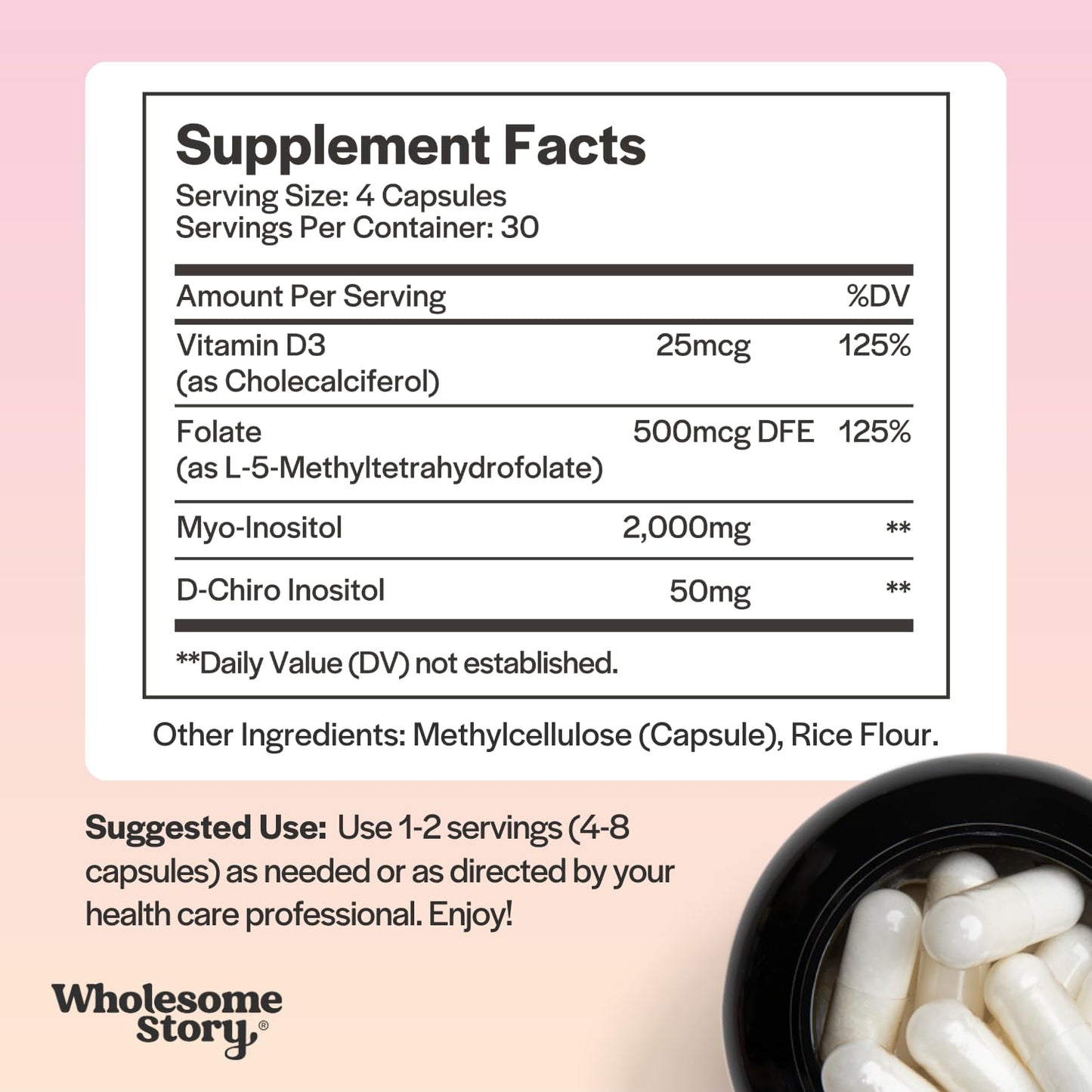 Wholesome Story Spearmint + Myo-Inositol & D-Chiro Inositol, MTHF & Vitamin D3 Powder 120
