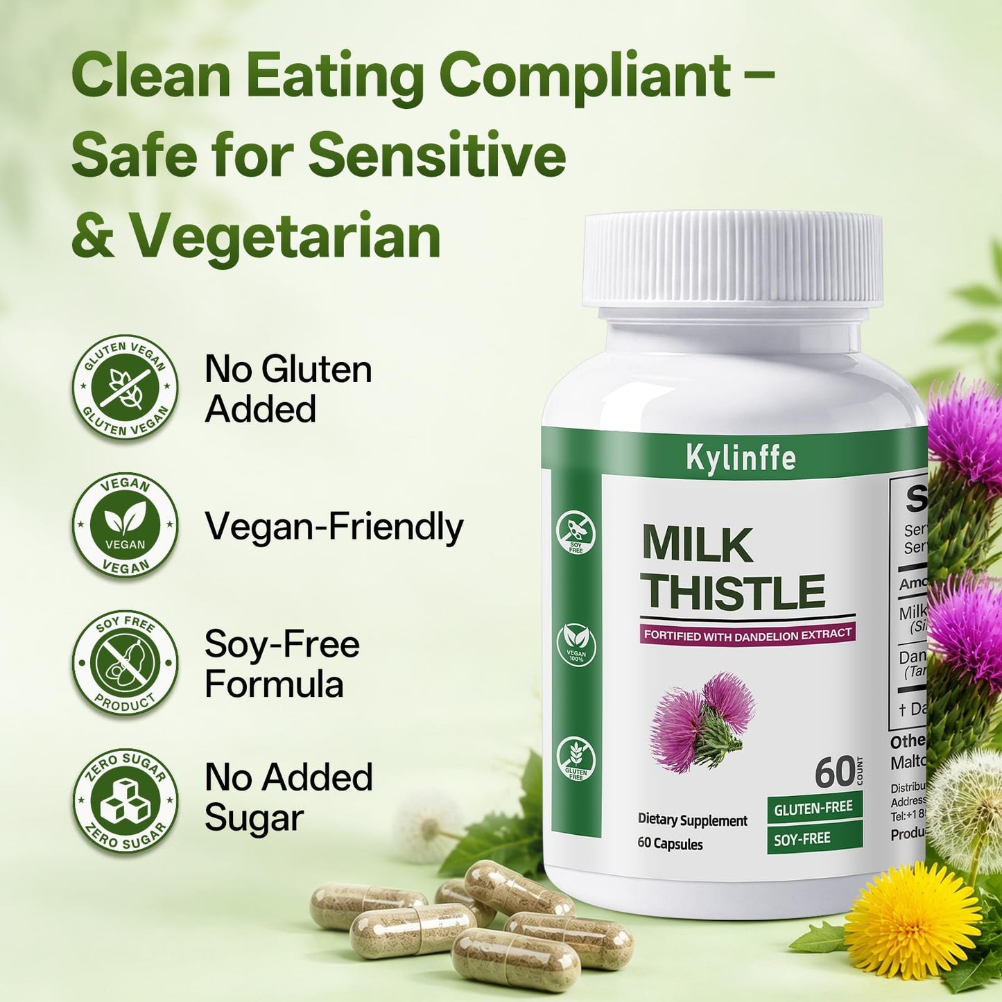 Oopeatol Milk Thistle Supplement with Dandelion Leaf Extract Capsules, 60 Count